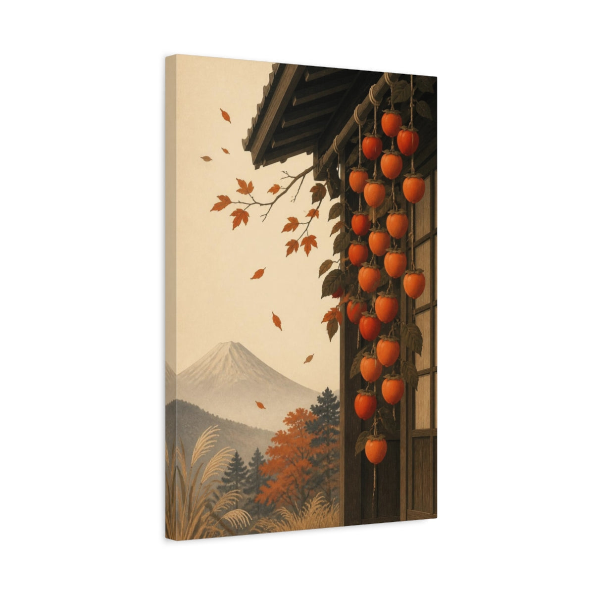 Side Mockup 3. Japanese Persimmon Harvest shown as canvas print