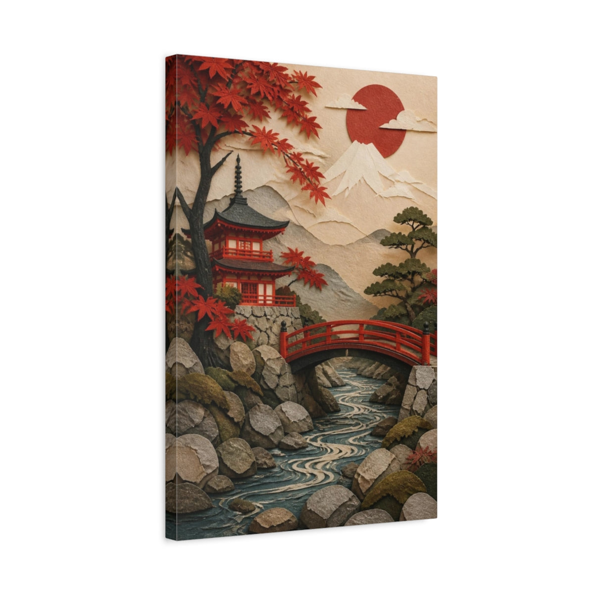 Side Mockup 3. Japanese Red Bridge shown as canvas print