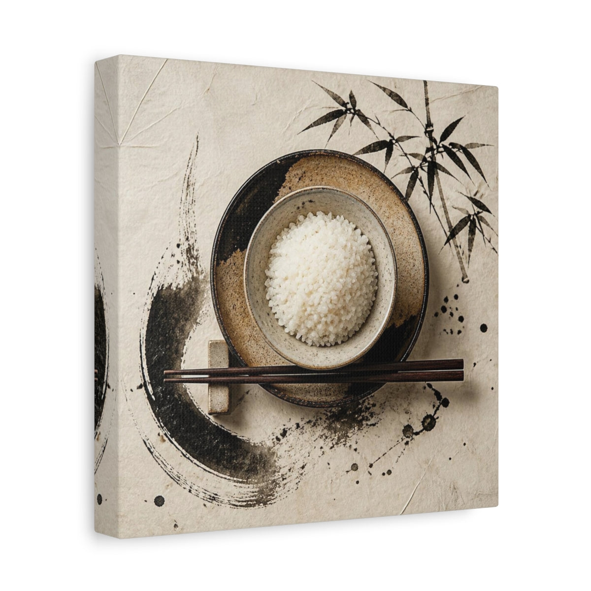 Side Mockup 9. Japanese Rice Bowl With Chopsticks shown as canvas print