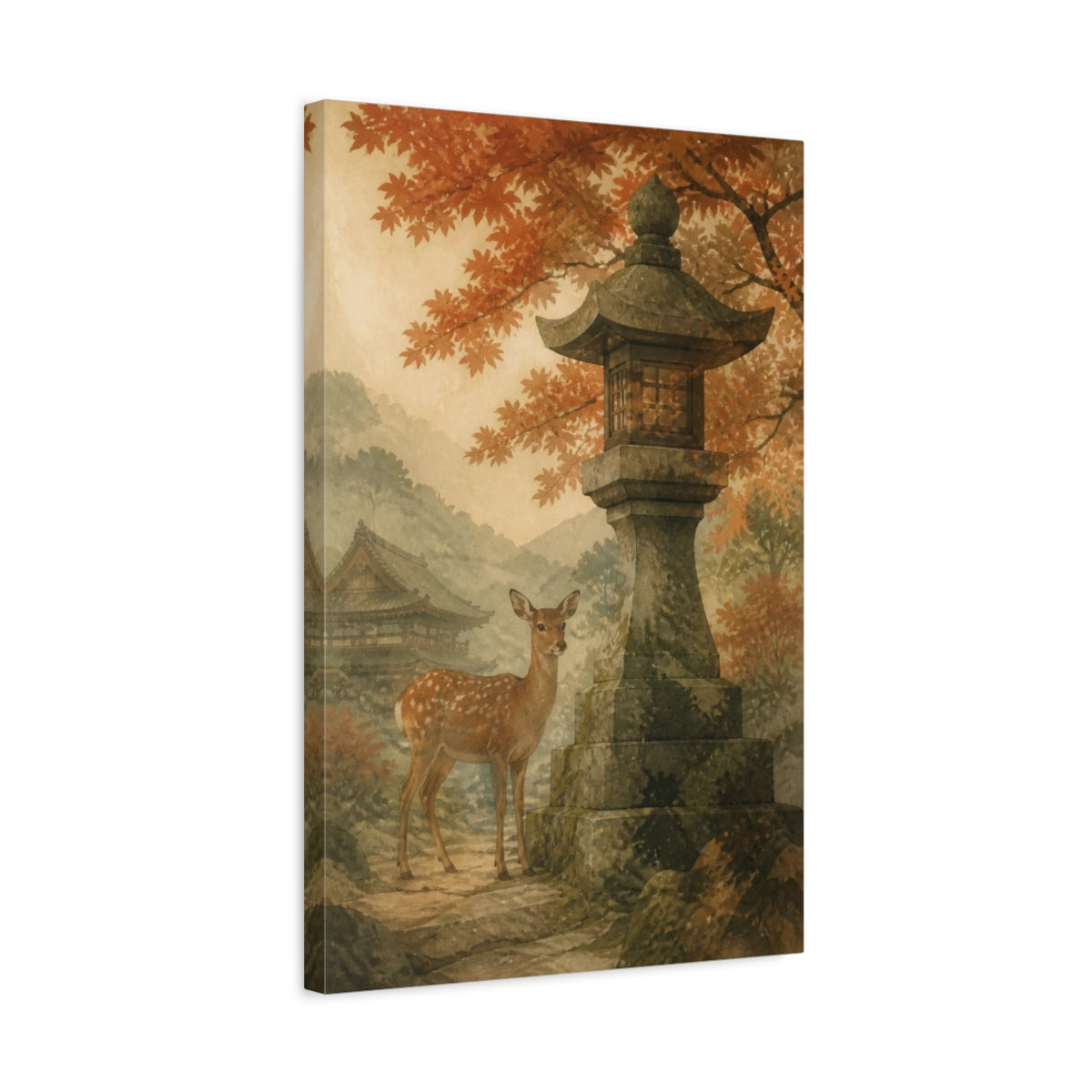 Side Mockup 3. Japanese Sika Deer Lantern shown as canvas print