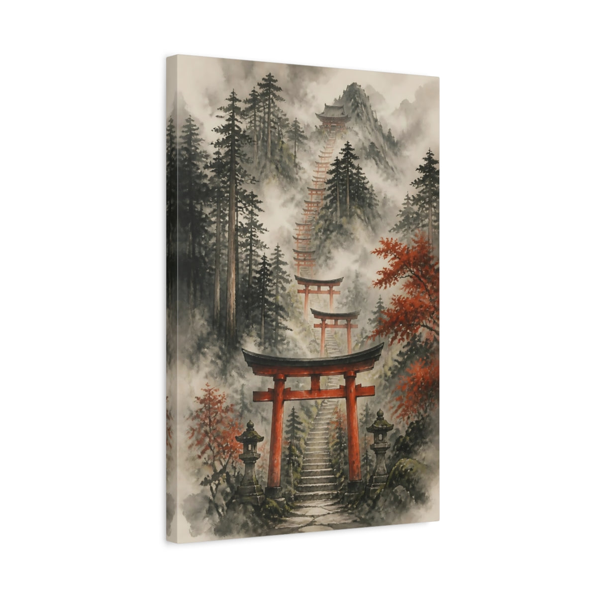 Side Mockup 3. Japanese Torii Stairway shown as canvas print