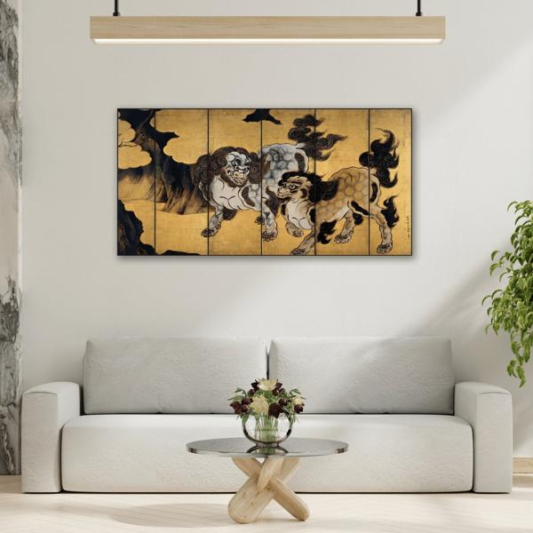 Kano Eitoku Chinese Lions Canvas Print - Decorative Asian Wall Art - YesArtYes