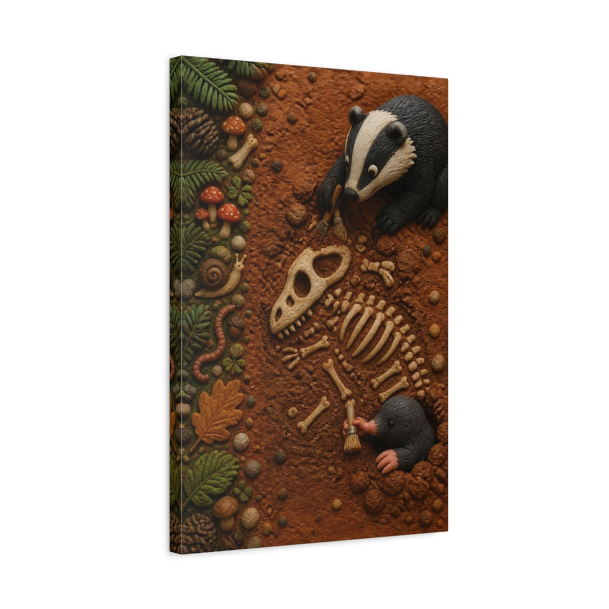 Side Mockup 3. Kids' Badger Fossil Dig shown as canvas print
