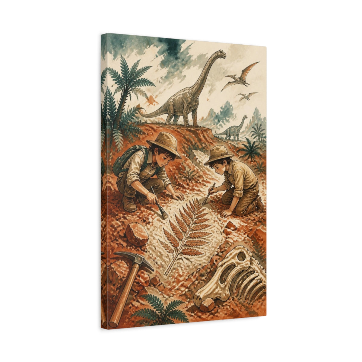 Side Mockup 3. Kids Dinosaur Fossil Dig shown as canvas print