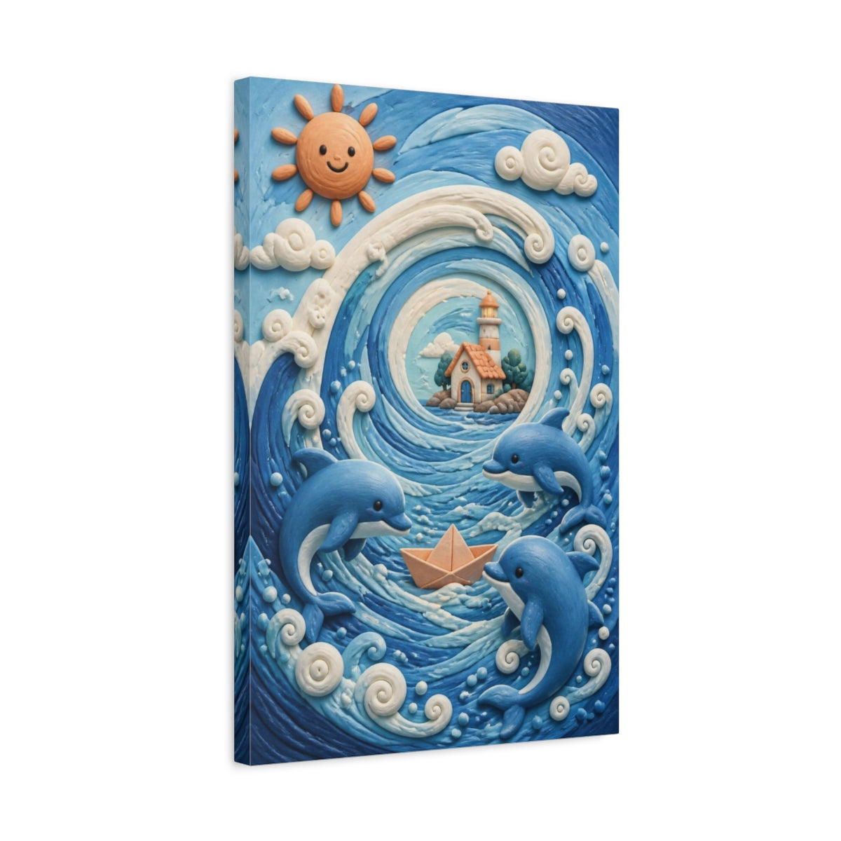 Side Mockup 3. Kids Room Dolphin Adventure shown as canvas print