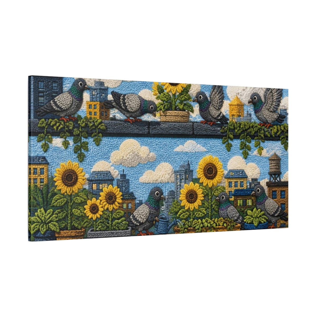 Side Mockup 2. Kids Room Pigeon Garden shown as canvas print