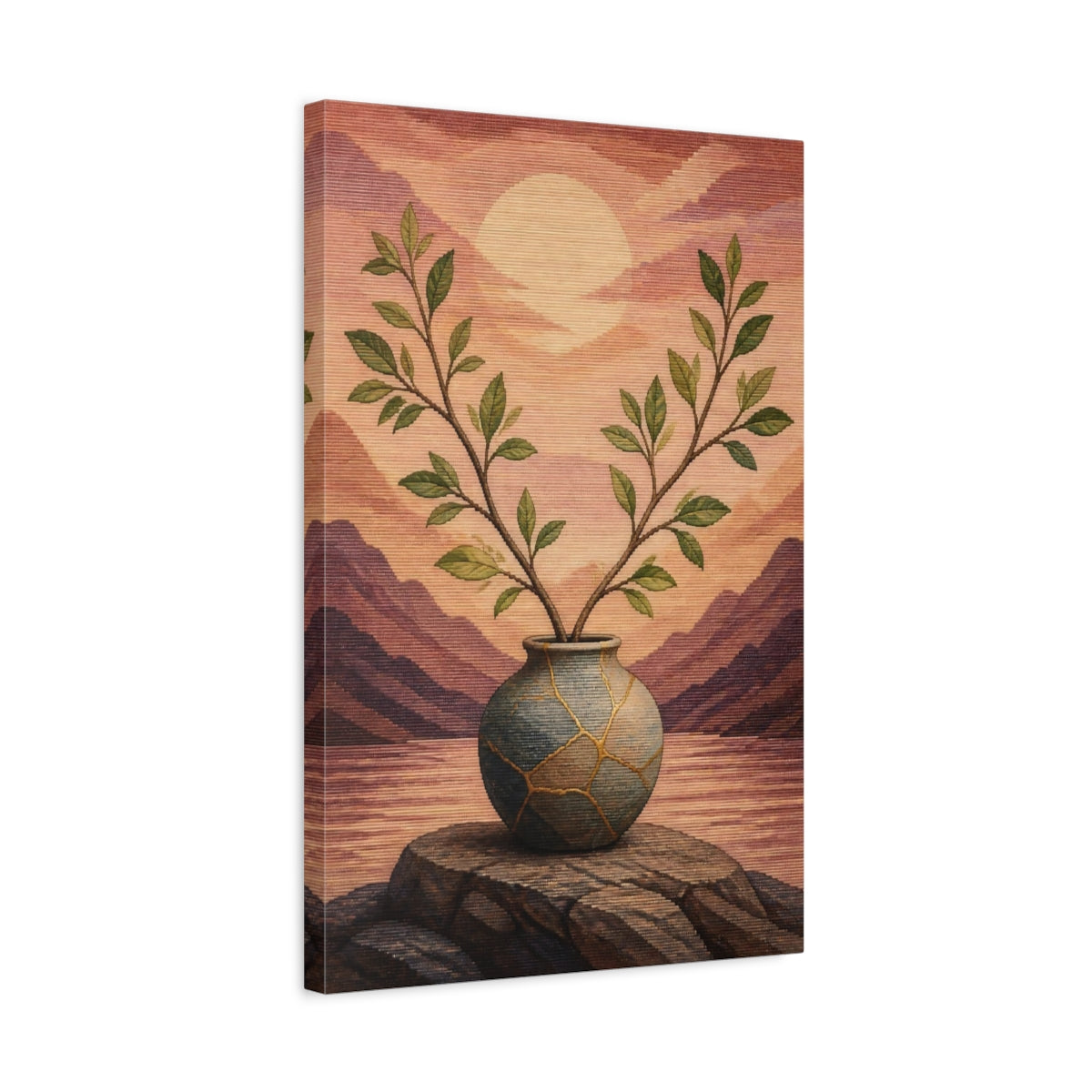 Side Mockup 3. Kintsugi Vase With Branches shown as canvas print