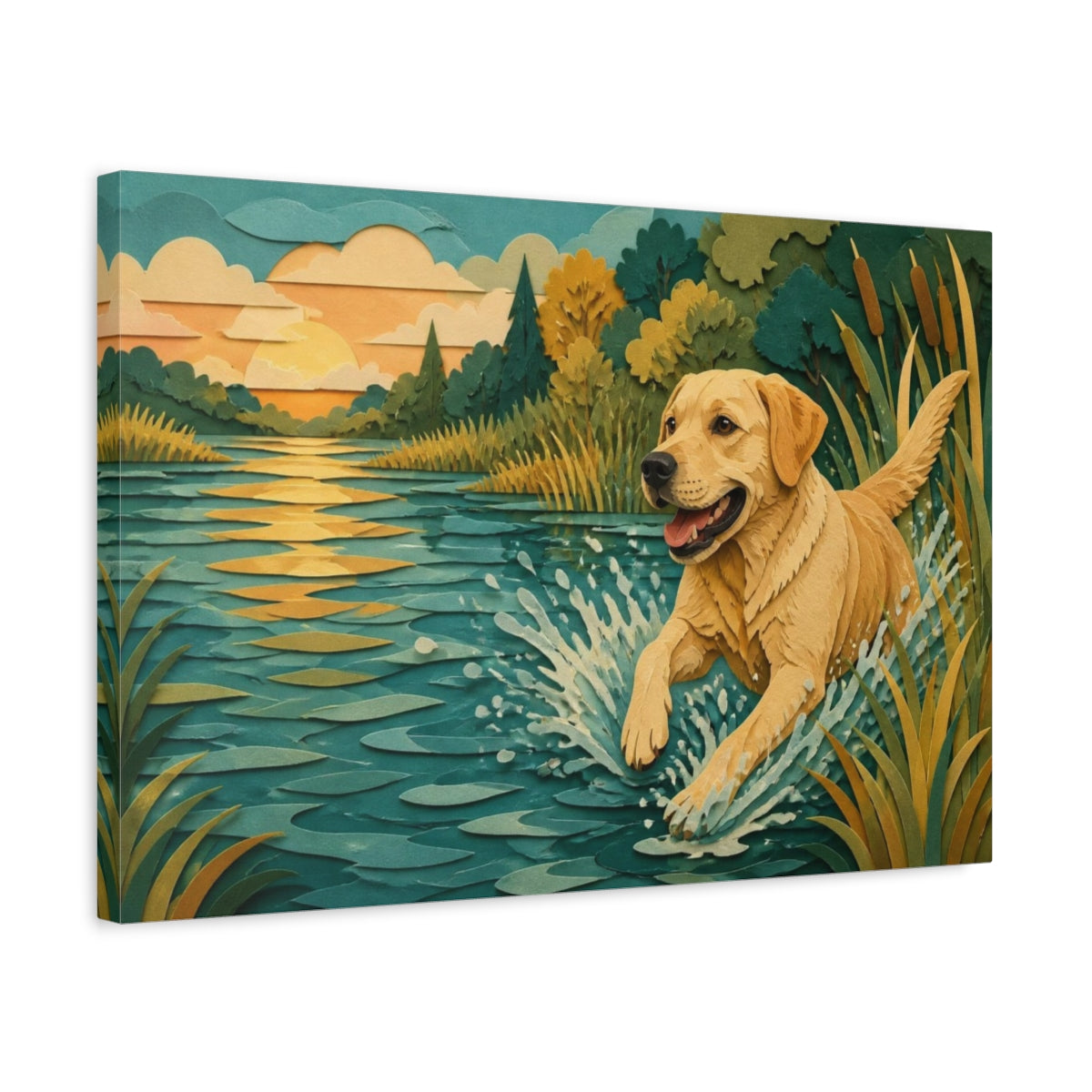 Side Mockup 3. Labrador Pets Lakeside Play shown as canvas print