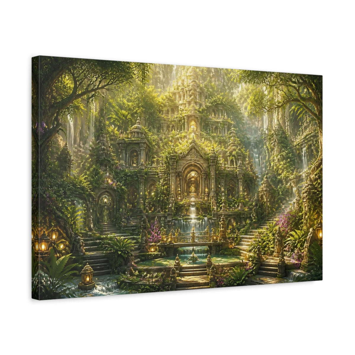 Side Mockup 3. Labyrinthine Jungle Temple shown as canvas print