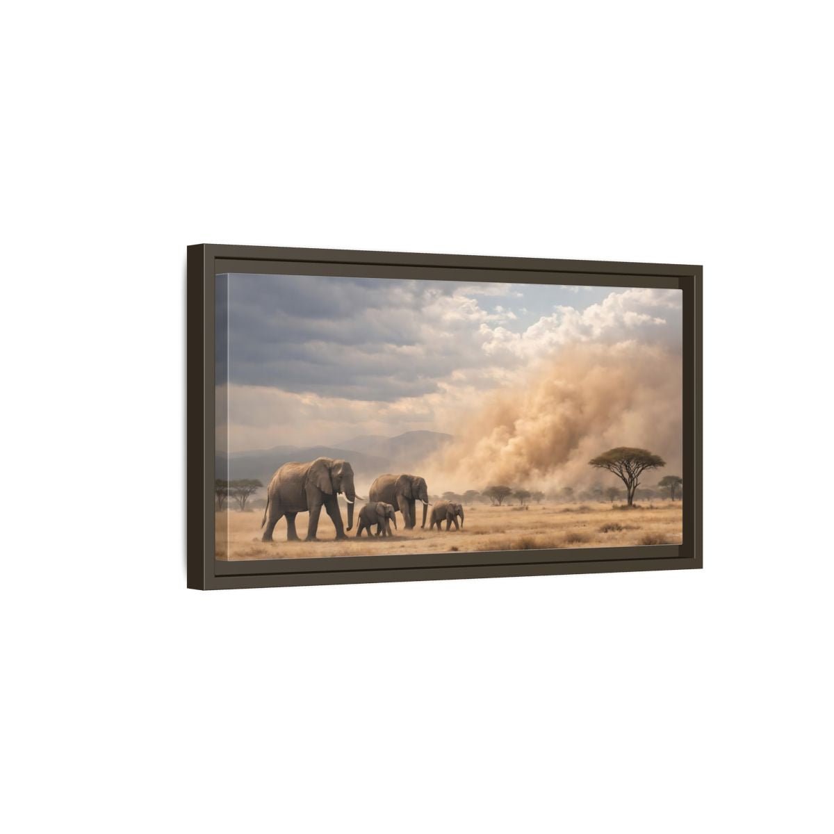 Landscape Animals Elephant Herd African - Framed Canvas Wall Art Print - YesArtYes