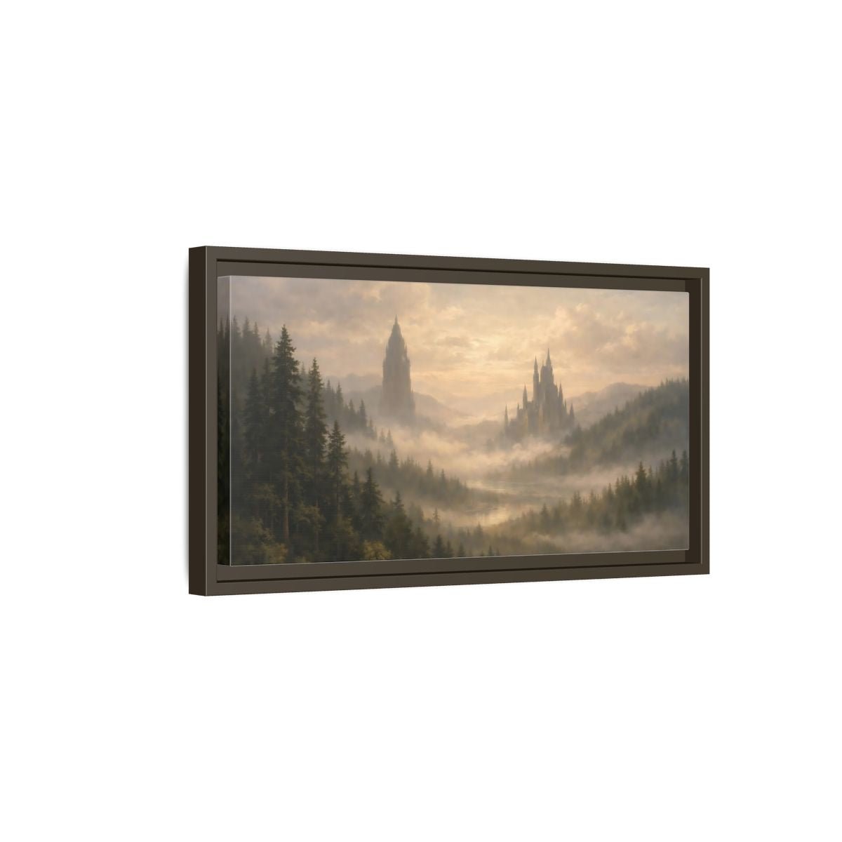 Landscape Fairytale Fantasy Castles Misty Castle - Framed Canvas Wall Art Print - YesArtYes