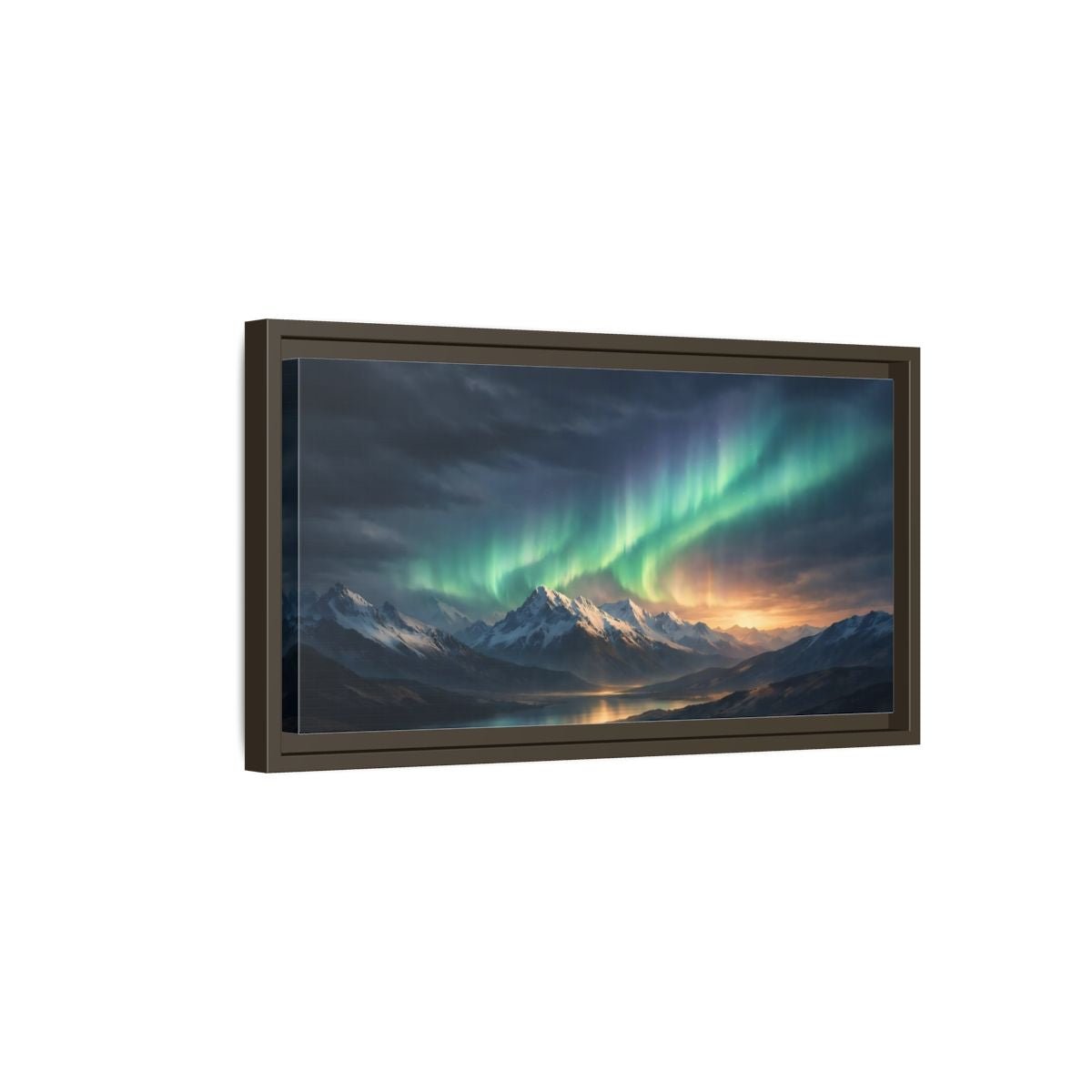 Landscape Nature Aurora Borealis Green Mountain - Framed Canvas Wall Art Print - YesArtYes