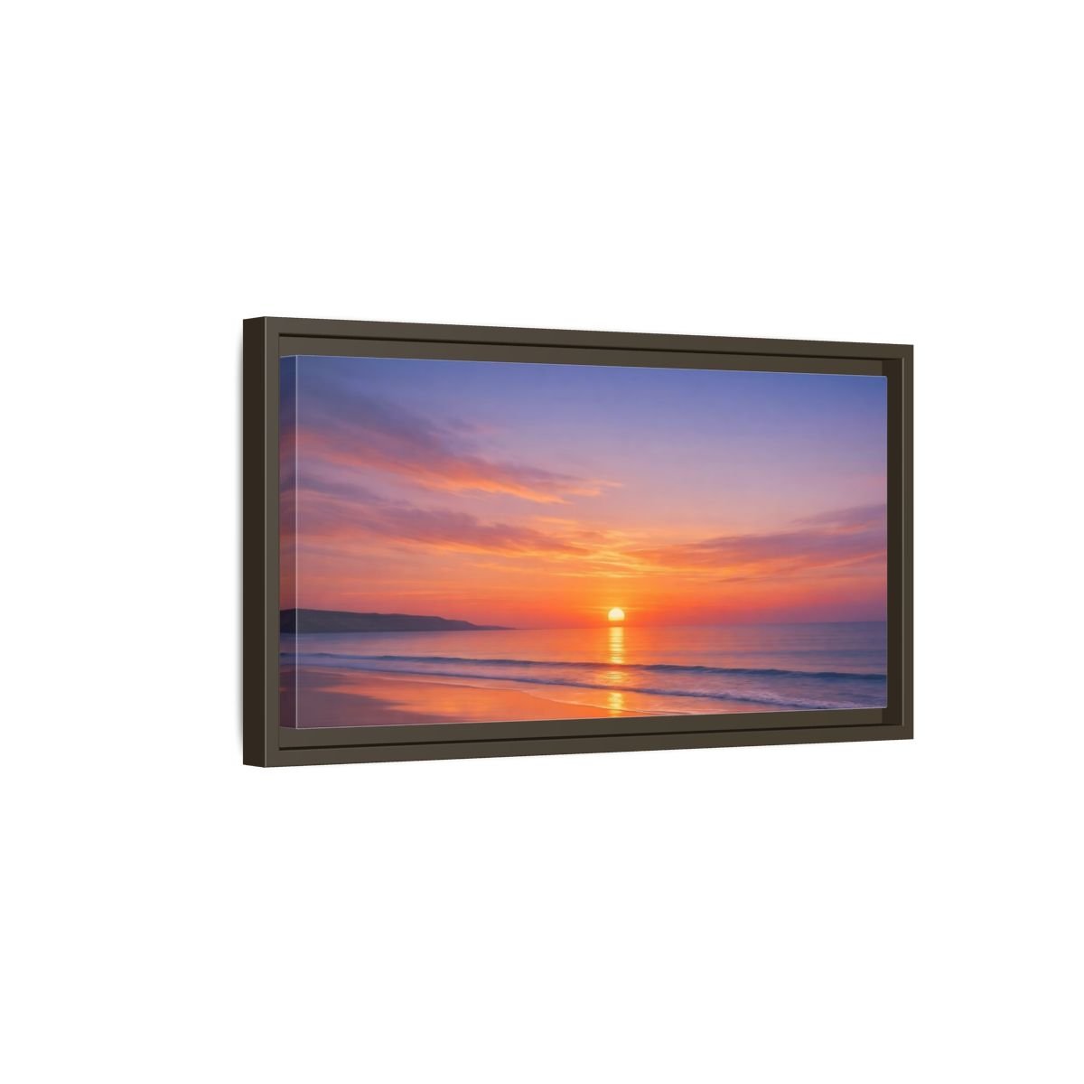 Landscape Nature Beach Sunset Orange Blue - Framed Canvas Wall Art Print - YesArtYes