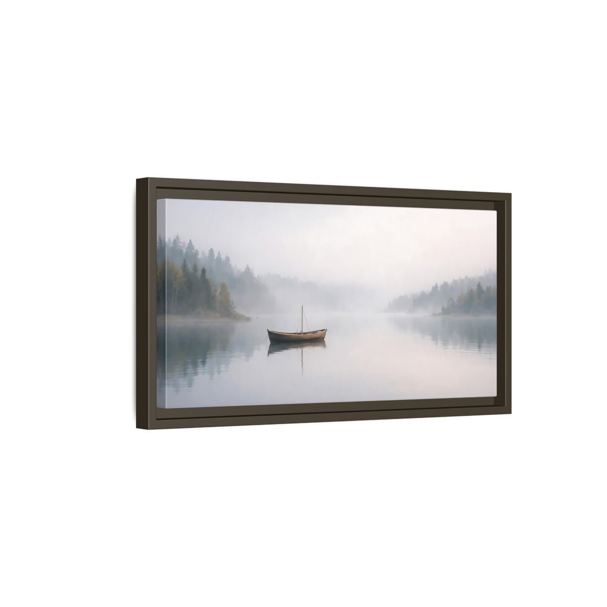 Landscape Nature Boat Misty - Framed Canvas Wall Art Print - YesArtYes