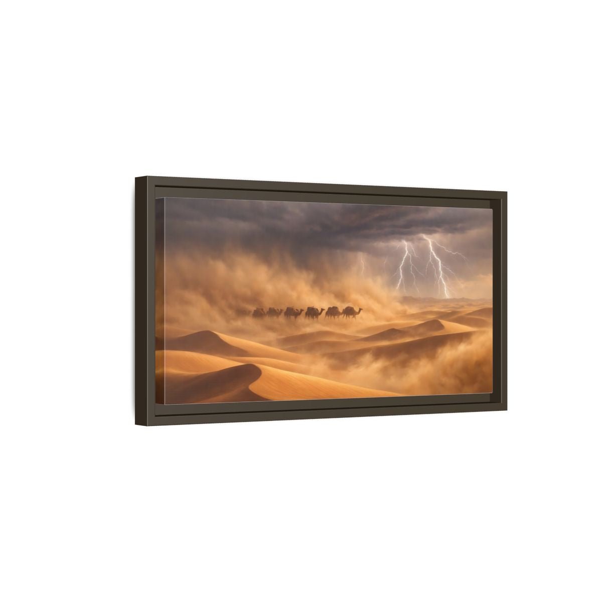 Landscape Nature Camels Desert Storm - Framed Canvas Wall Art Print - YesArtYes