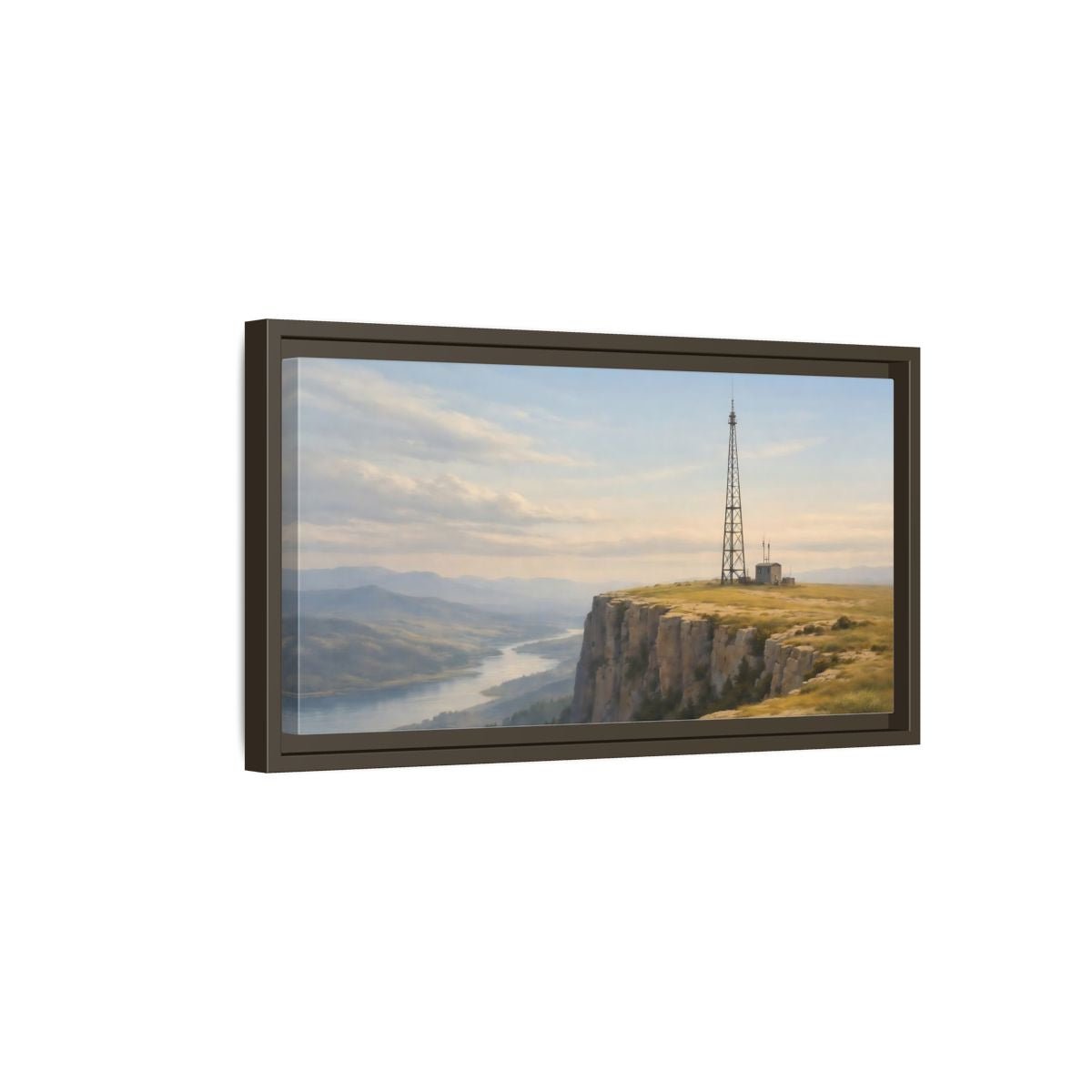 Landscape Nature Cliffside View Mountain River - Framed Canvas Wall Art Print - YesArtYes