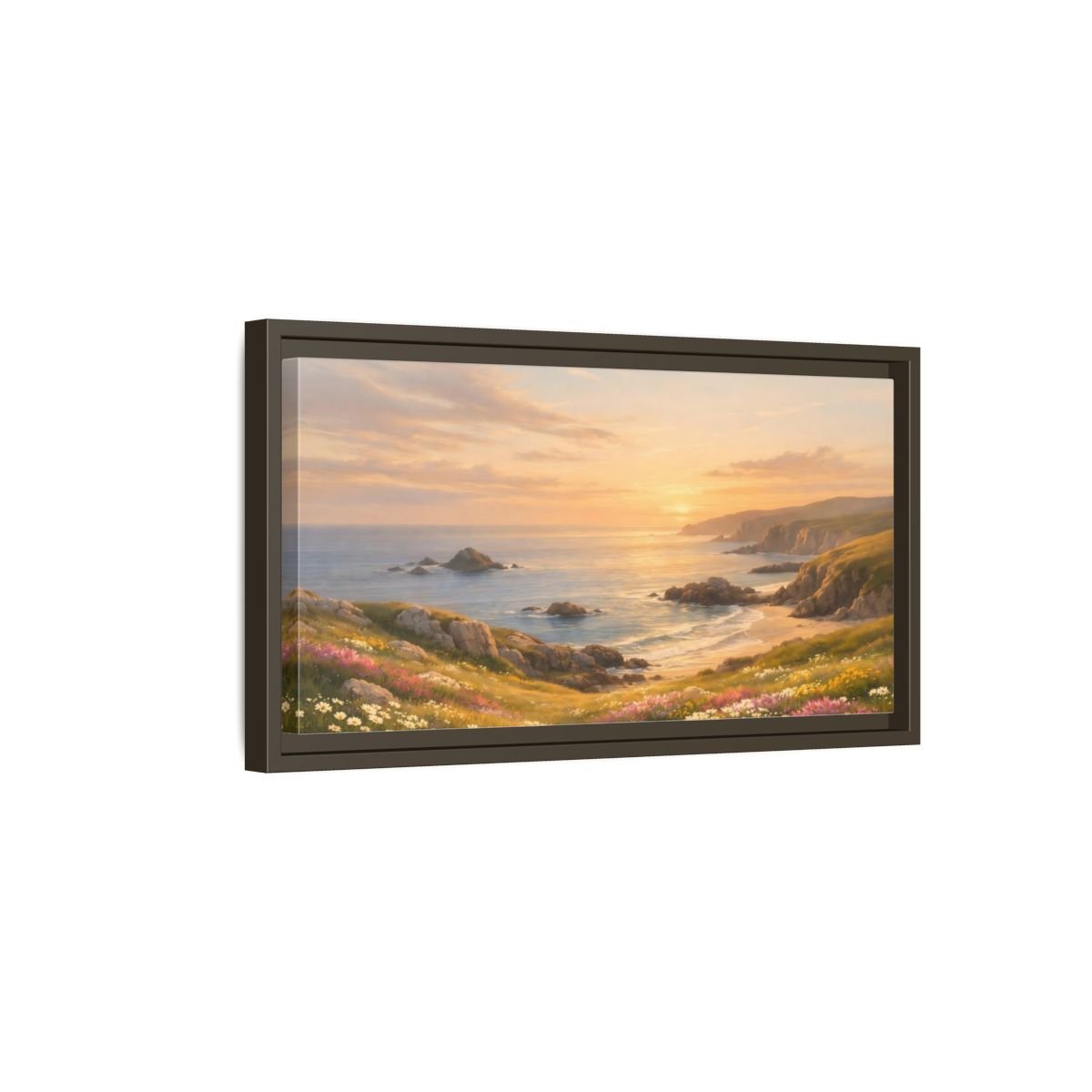 Landscape Nature Coastal Golden Sunset Coast - Framed Canvas Wall Art Print - YesArtYes