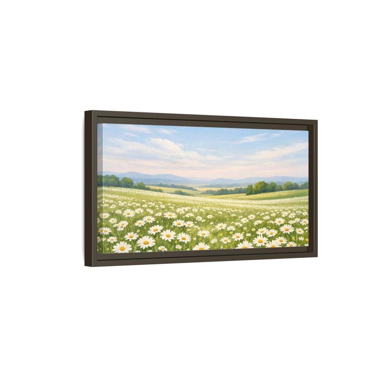 Landscape Nature Daisies White Field - Framed Canvas Wall Art Print - YesArtYes