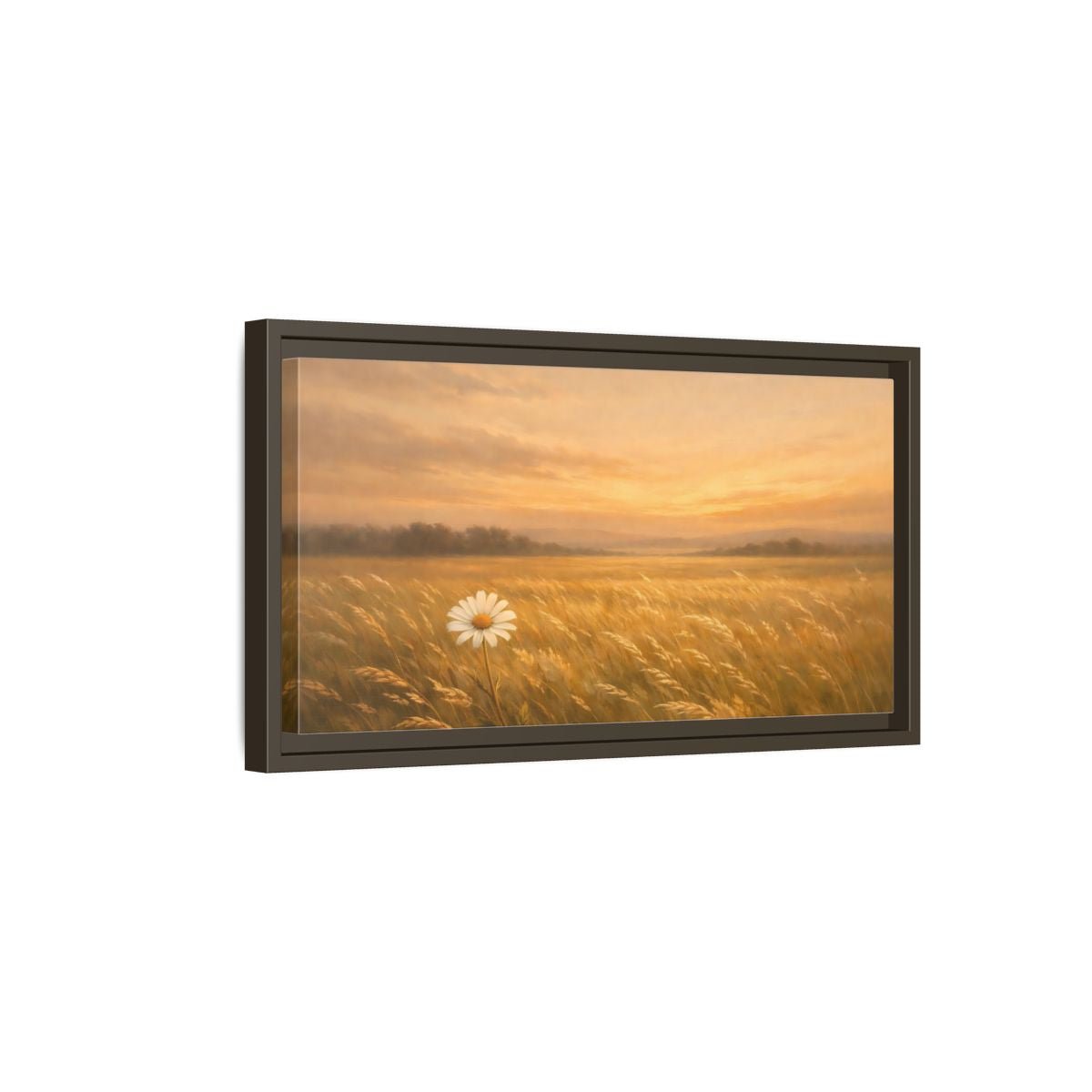 Landscape Nature Daisy Golden Sunset Field - Framed Canvas Wall Art Print - YesArtYes