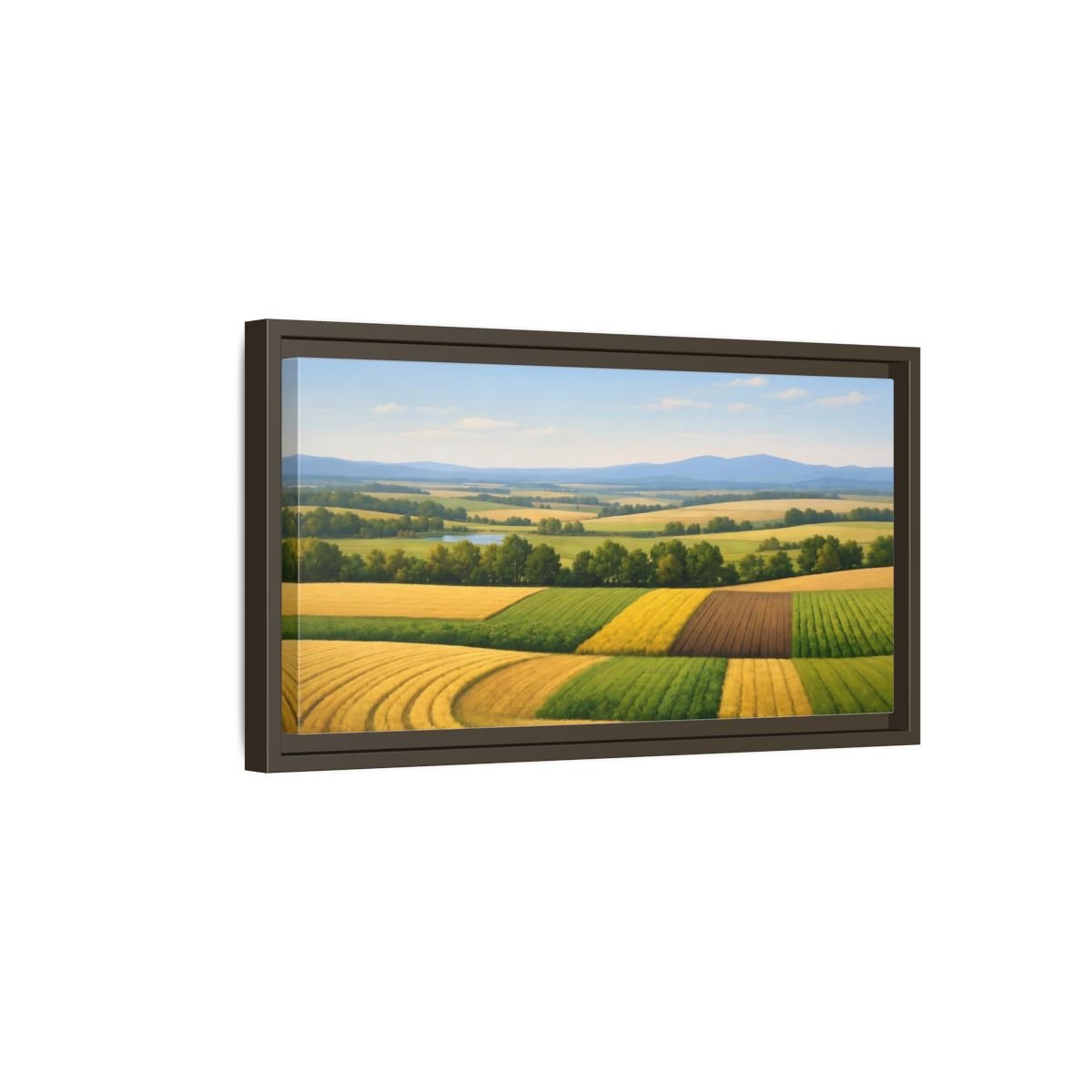 Landscape Nature Farm Fields Green Yellow - Framed Canvas Wall Art Print - YesArtYes