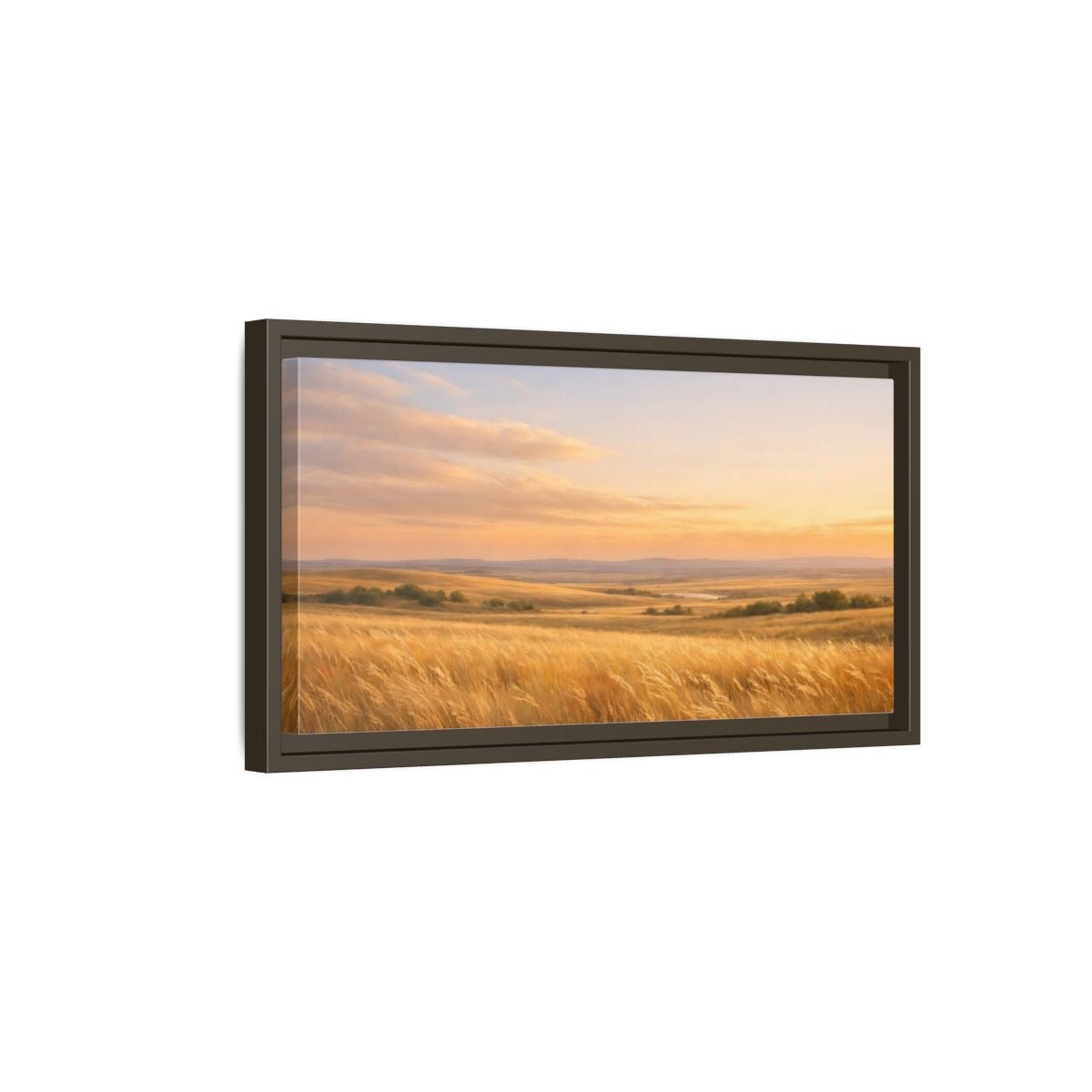 Landscape Nature Grassy Field Golden Sunset - Framed Canvas Wall Art Print - YesArtYes