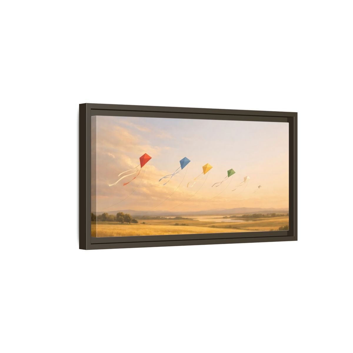 Landscape Nature Kites Golden Field - Framed Canvas Wall Art Print - YesArtYes