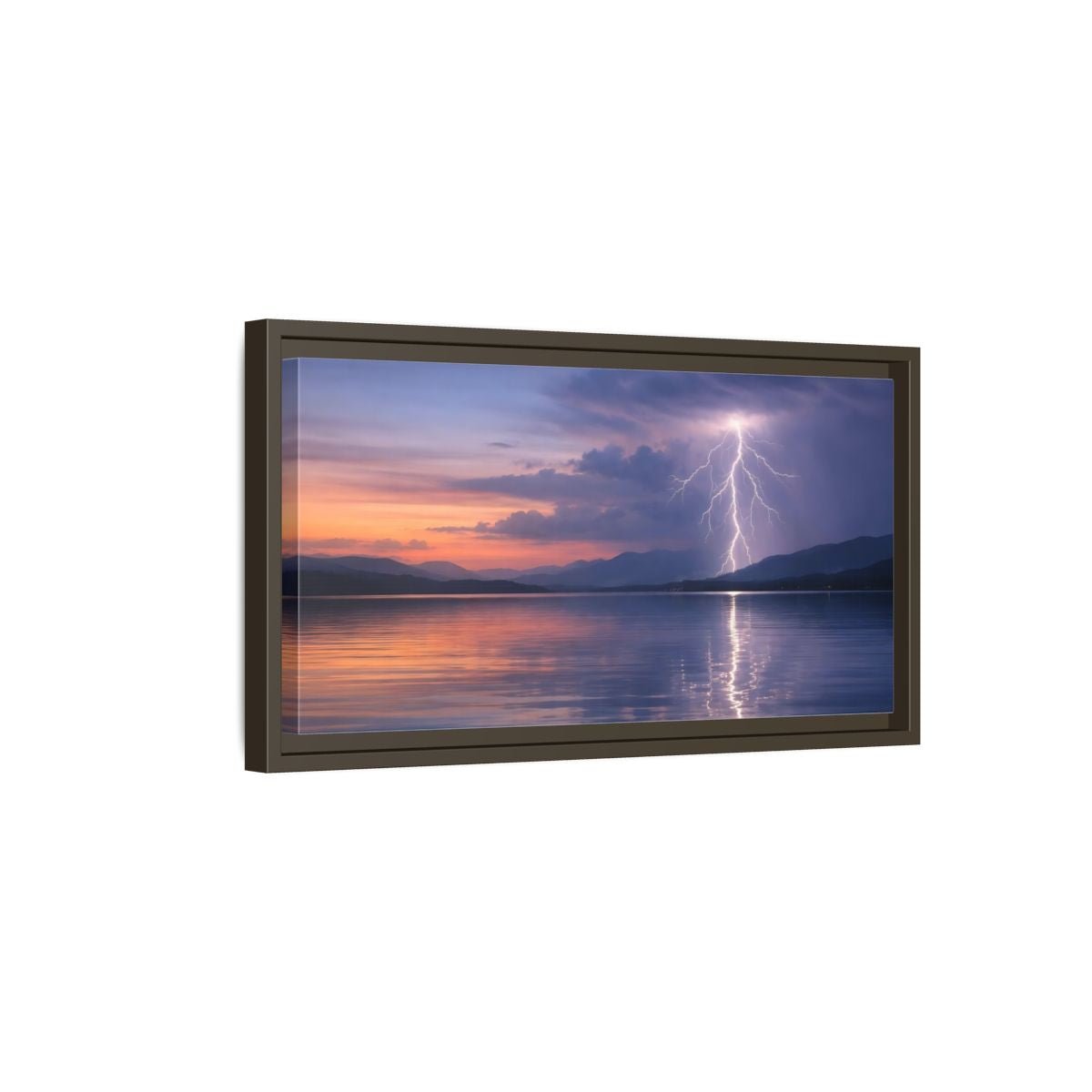 Landscape Nature Lightning Storm Blue Orange - Framed Canvas Wall Art Print - YesArtYes