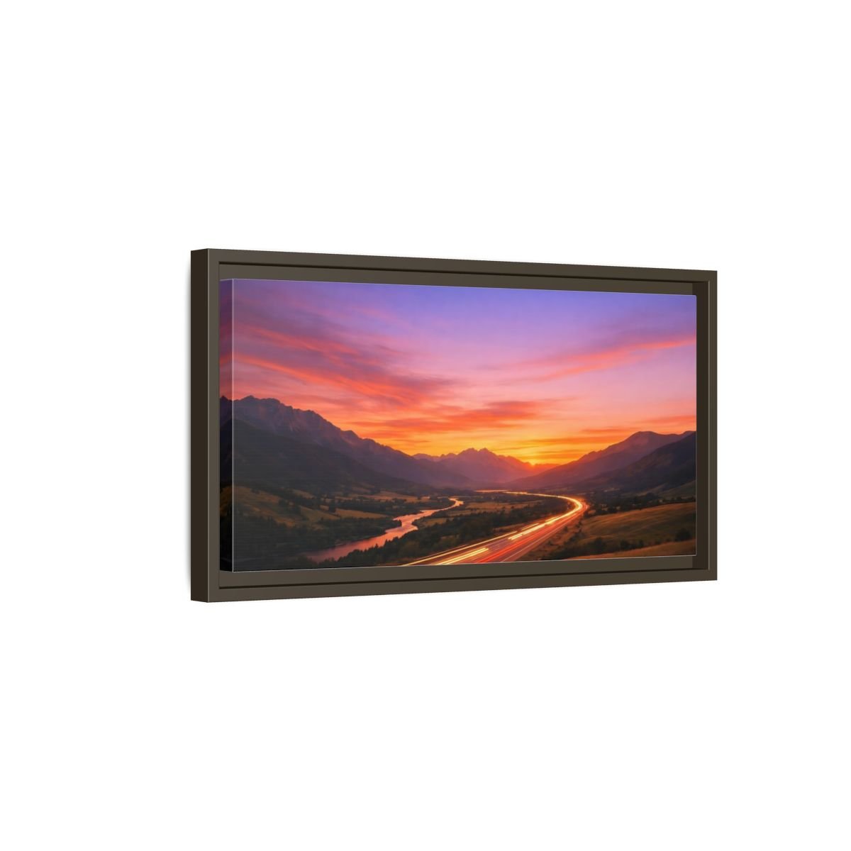 Landscape Nature Mountain Highway Purple Orange - Framed Canvas Wall Art Print - YesArtYes
