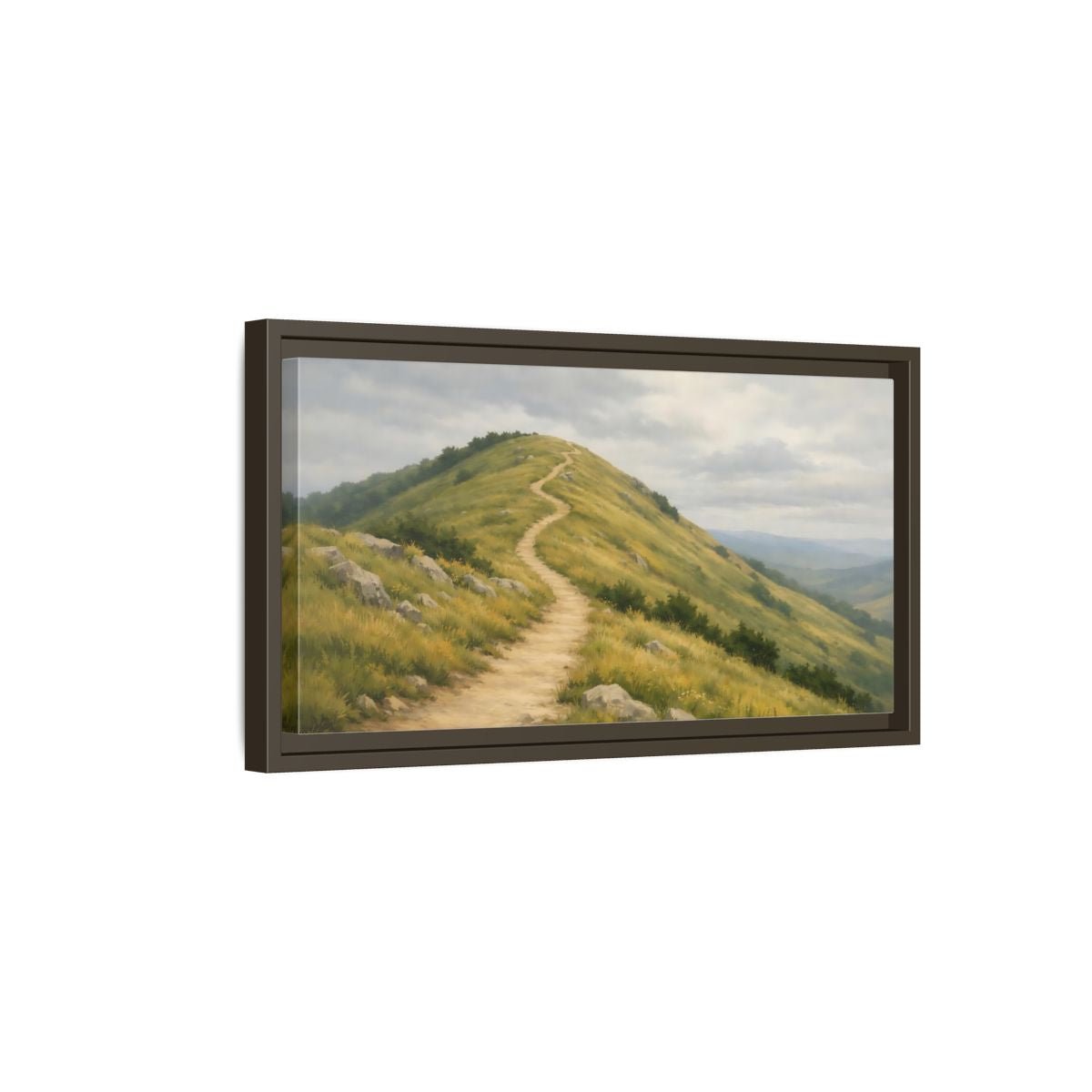Landscape Nature Mountain Path Green And - Framed Canvas Wall Art Print - YesArtYes