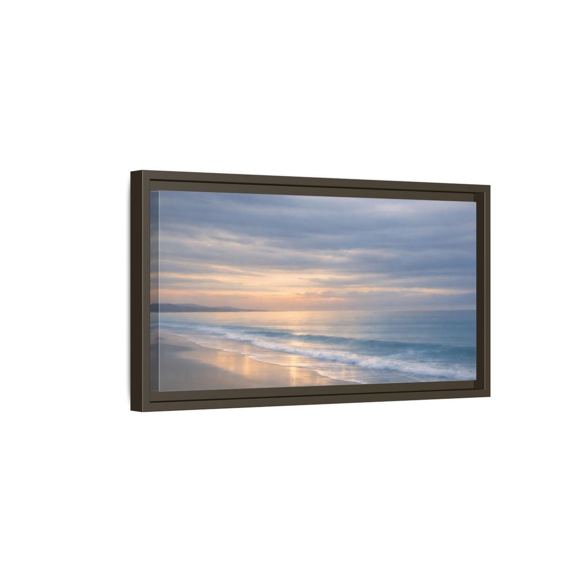 Landscape Nature Ocean Beach Pastel Sunset - Framed Canvas Wall Art Print - YesArtYes