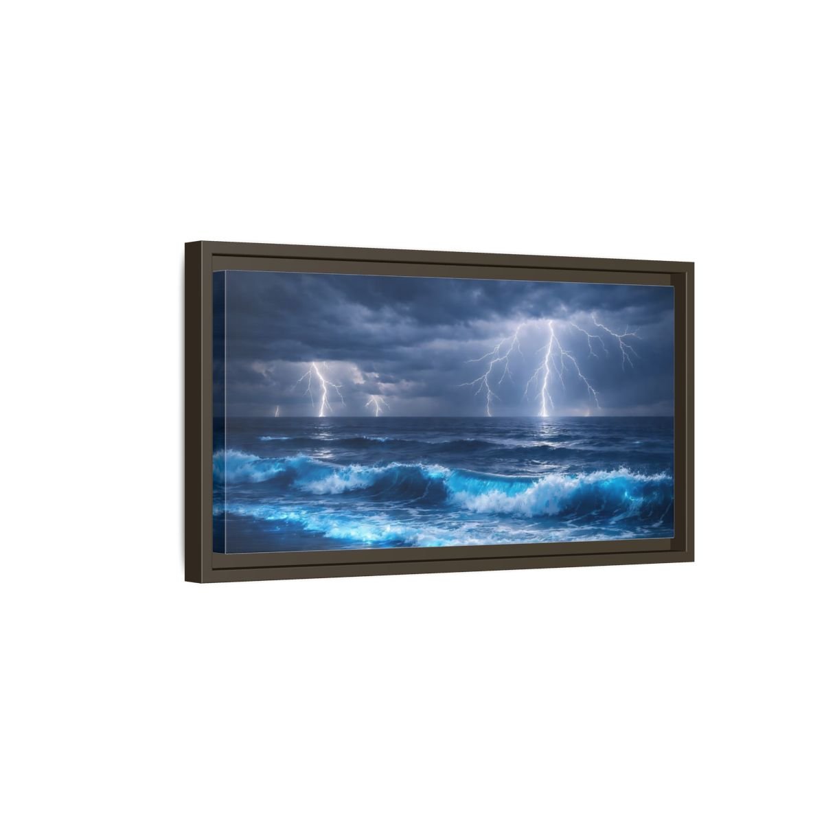 Landscape Nature Ocean Storm Blue - Framed Canvas Wall Art Print - YesArtYes