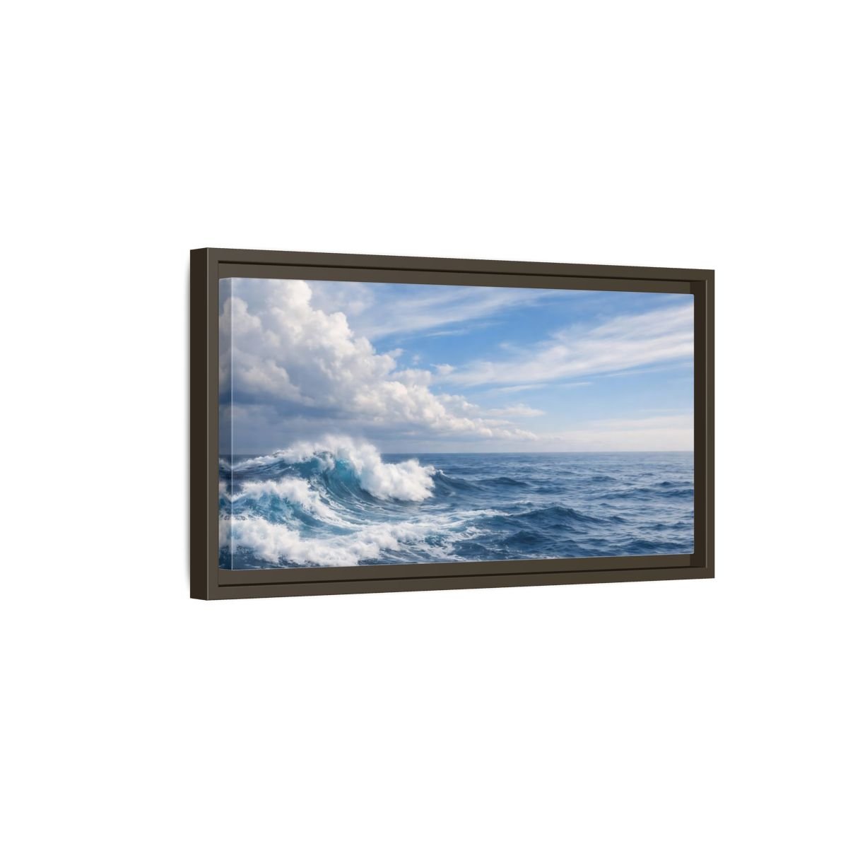 Landscape Nature Ocean Wave Blue - Framed Canvas Wall Art Print - YesArtYes