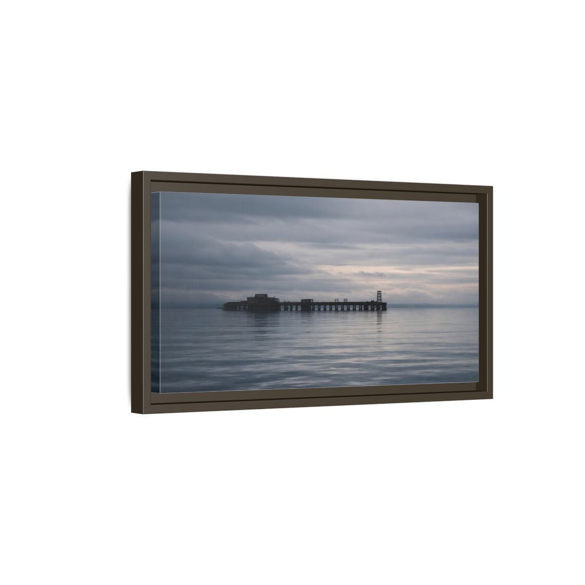 Landscape Nature Pier Gray Seascape - Framed Canvas Wall Art Print - YesArtYes