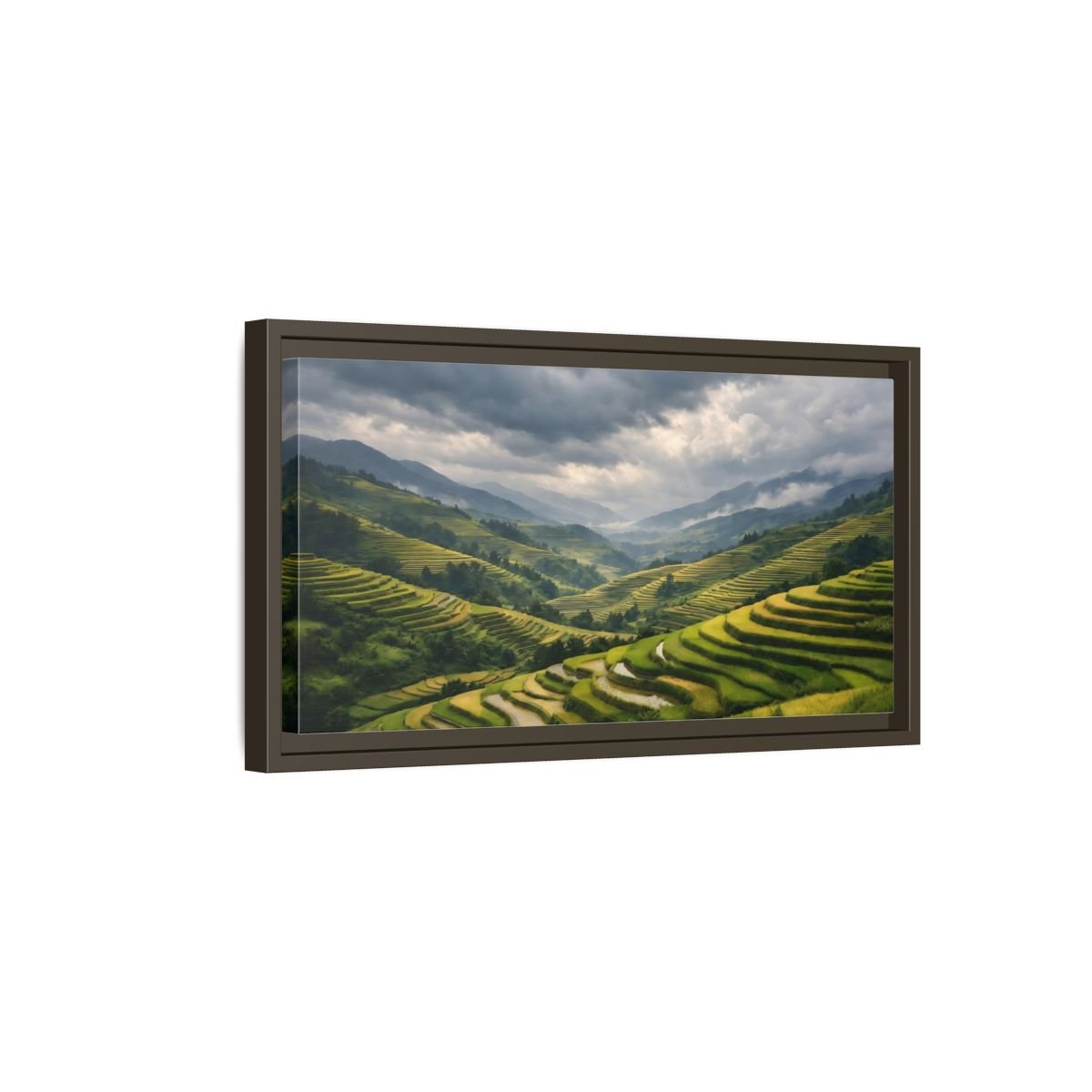 Landscape Nature Rice Terraces Green And - Framed Canvas Wall Art Print - YesArtYes