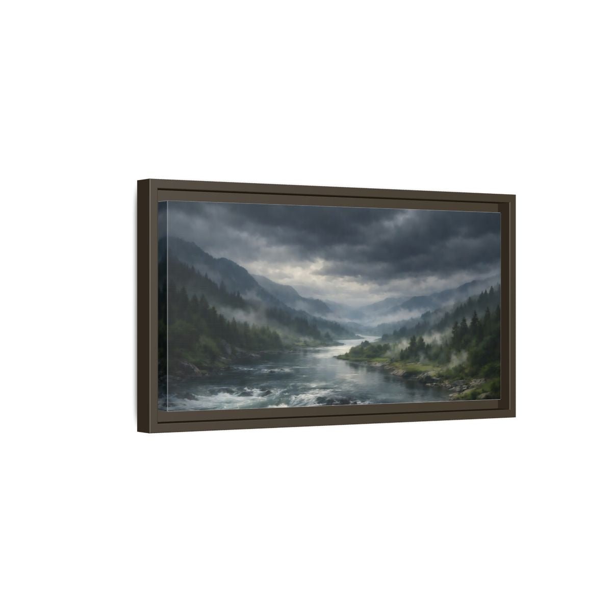 Landscape Nature River Valley Misty Mountain - Framed Canvas Wall Art Print - YesArtYes