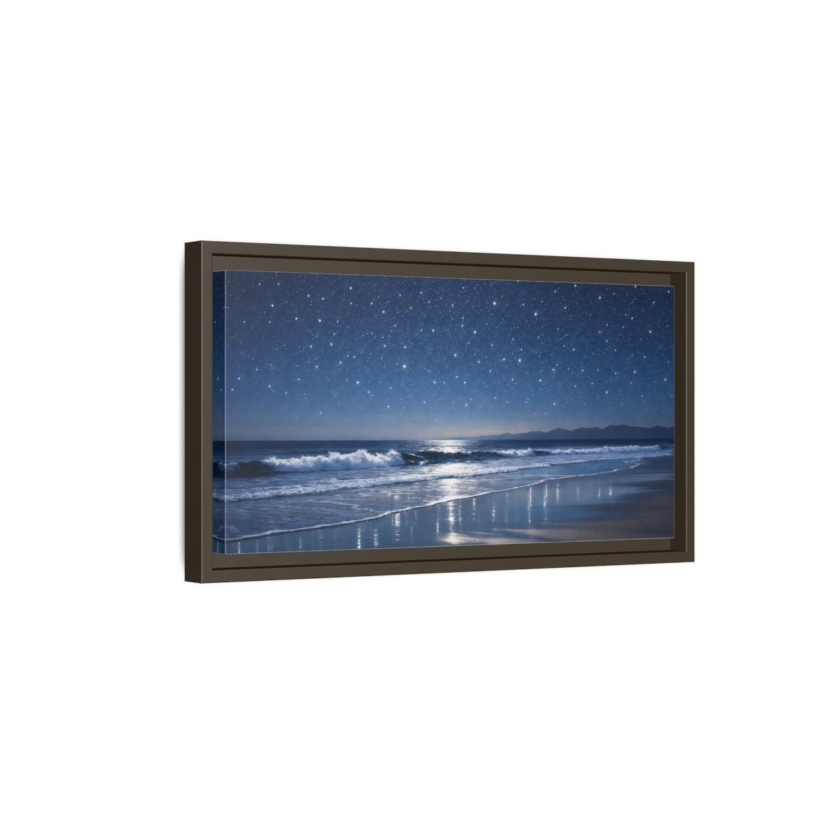 Landscape Nature Starry Beach Blue Night - Framed Canvas Wall Art Print - YesArtYes