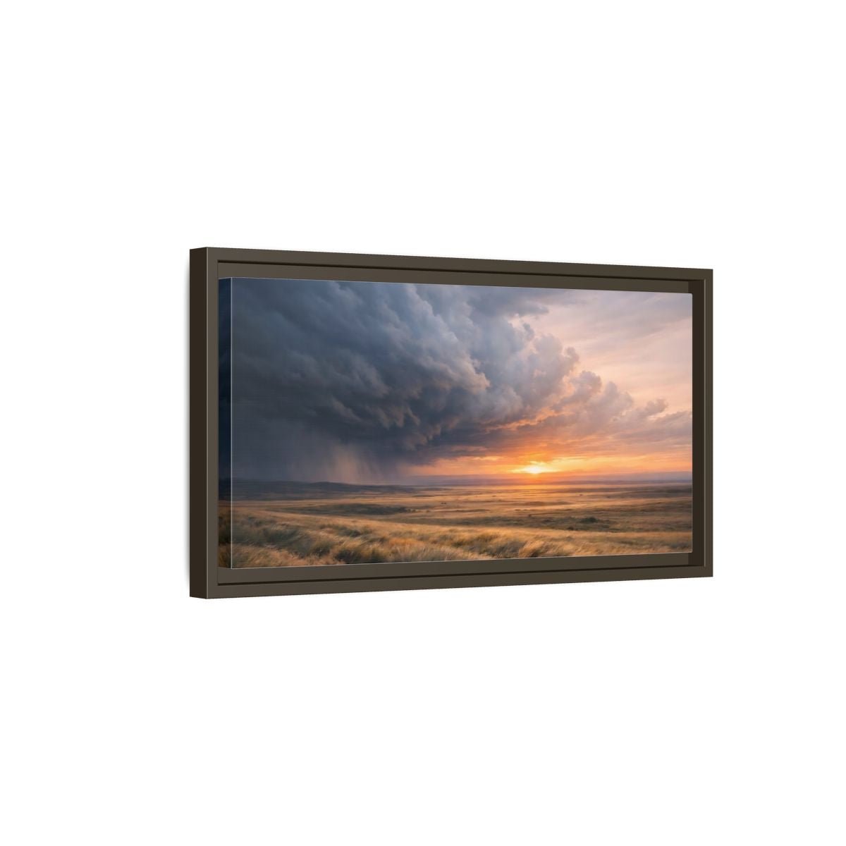 Landscape Nature Stormy Orange And Gray - Framed Canvas Wall Art Print - YesArtYes