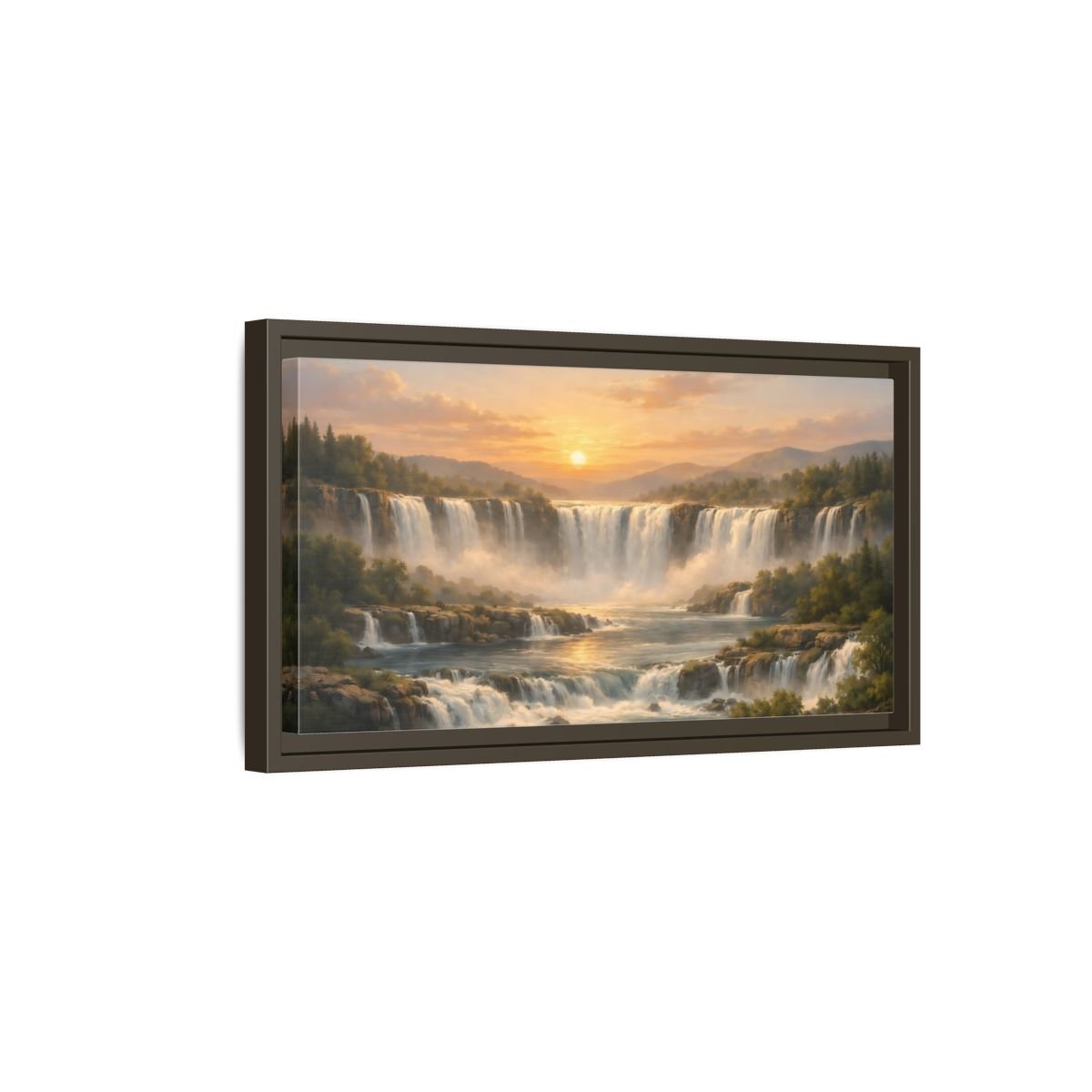 Landscape Nature Waterfall Golden - Framed Canvas Wall Art Print - YesArtYes