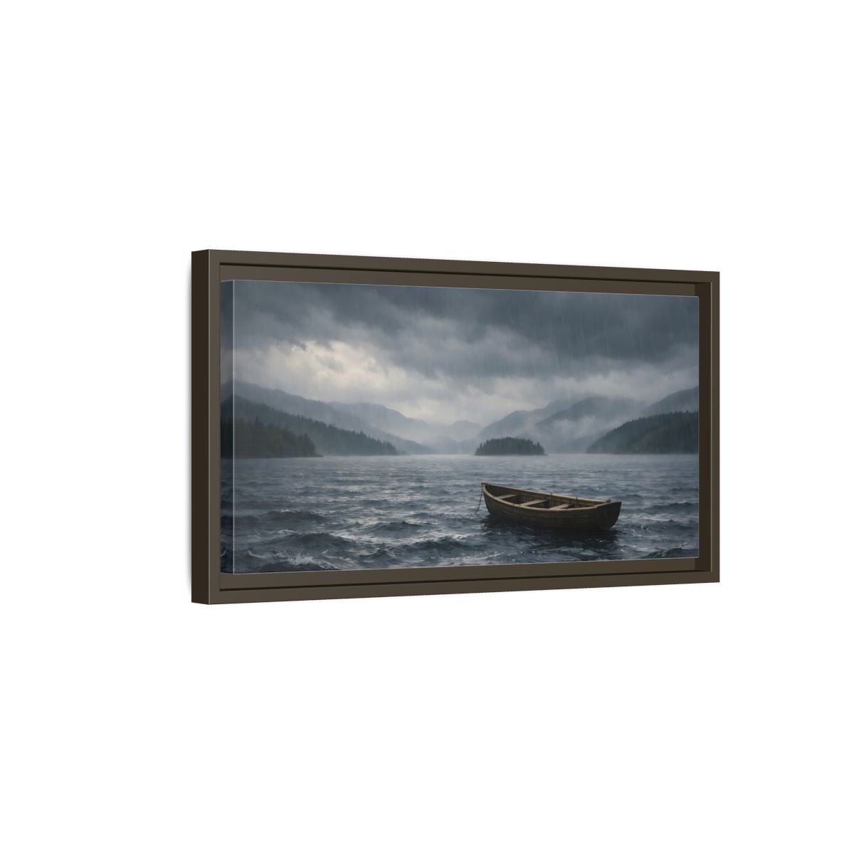 Landscape Nature Wooden Boat Dark Blue - Framed Canvas Wall Art Print - YesArtYes