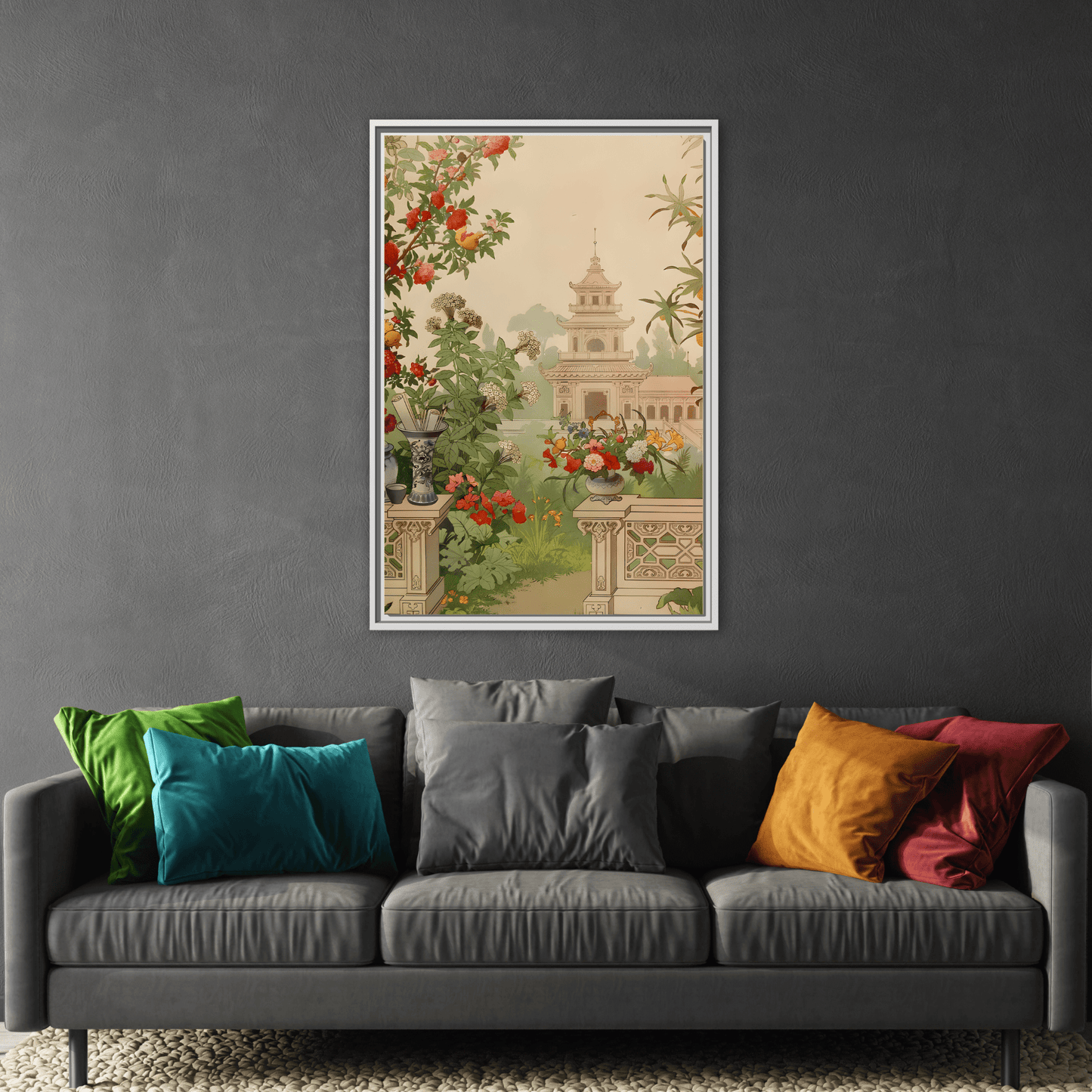 Large Framed Indian Floral Canvas Wall Art Pichwai Vintage Print - YesArtYes