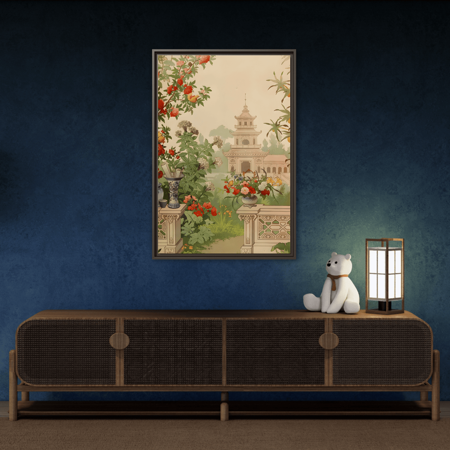 Large Framed Indian Floral Canvas Wall Art Pichwai Vintage Print - YesArtYes