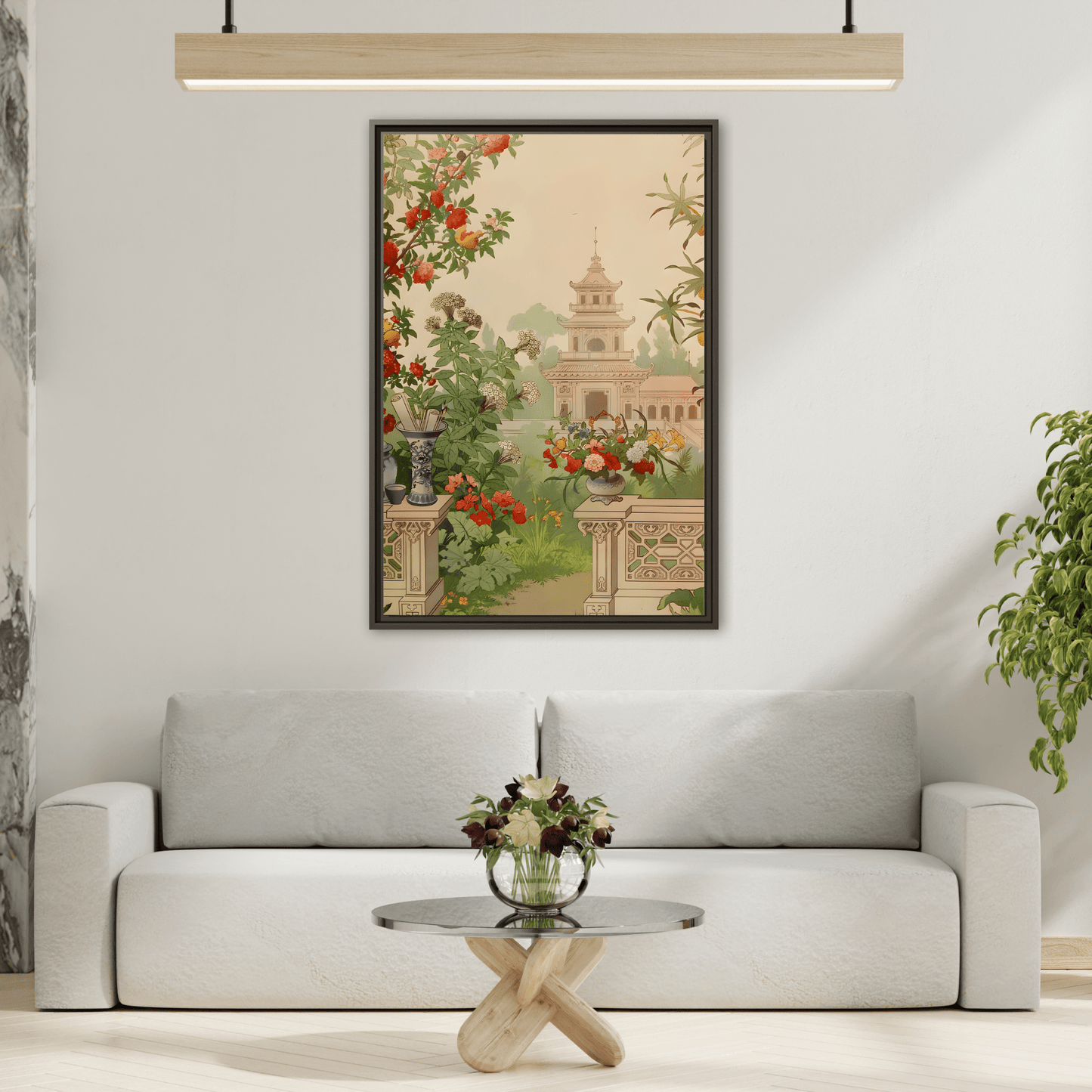 Large Framed Indian Floral Canvas Wall Art Pichwai Vintage Print - YesArtYes