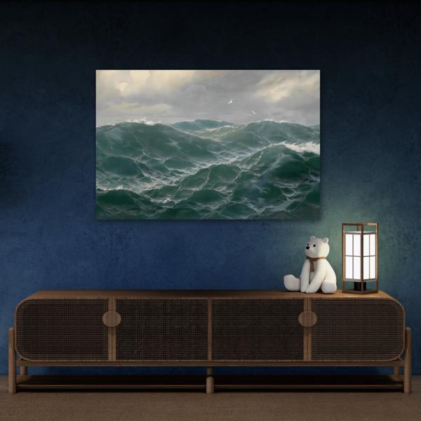 Large Sea Landscape Canvas Wall Print - Max Jensen Seascape with Seagulls - YesArtYes