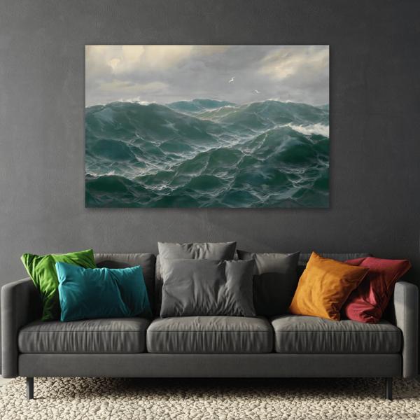 Large Sea Landscape Canvas Wall Print - Max Jensen Seascape with Seagulls - YesArtYes