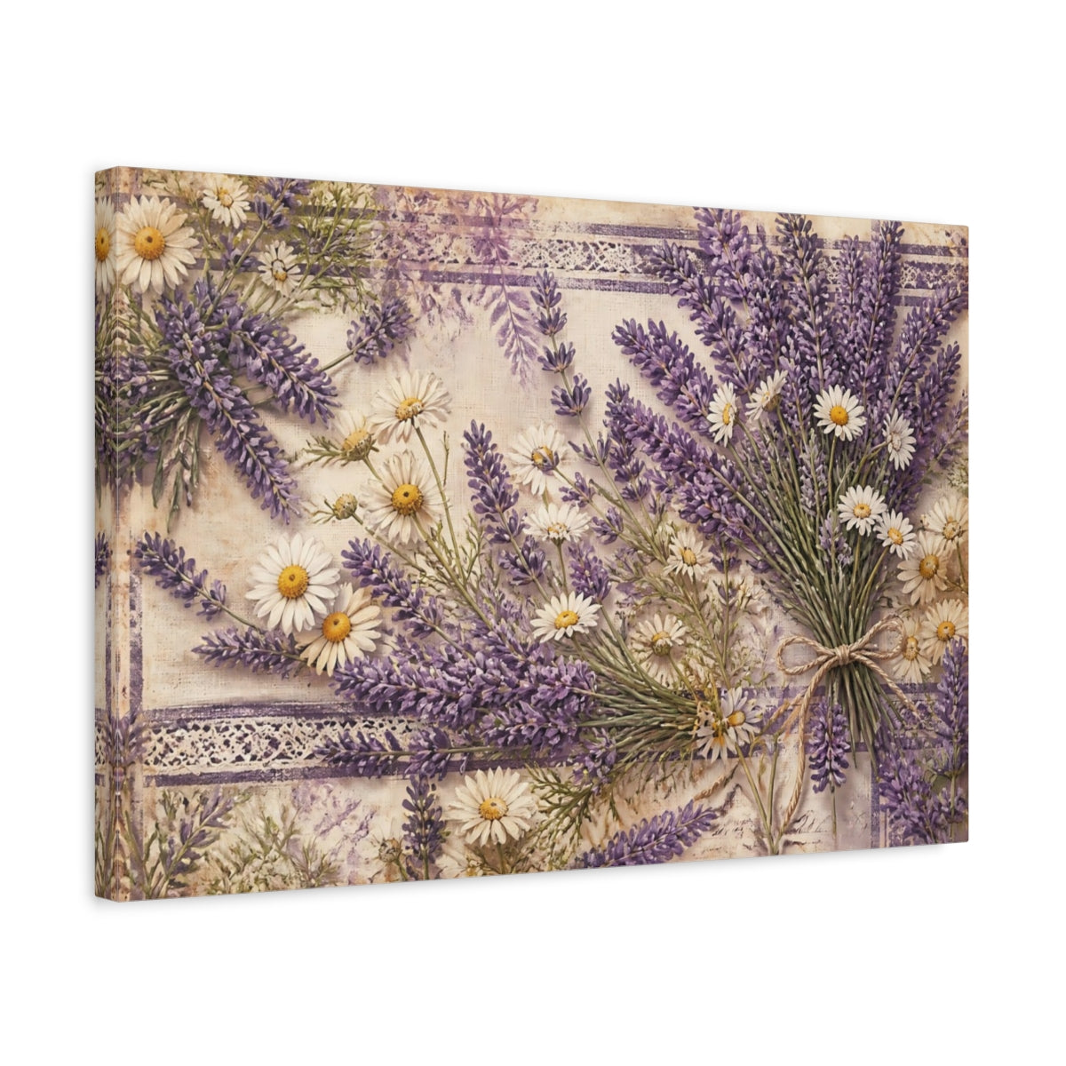 Side Mockup 3. Lavender And Chamomile Bouquet shown as canvas print