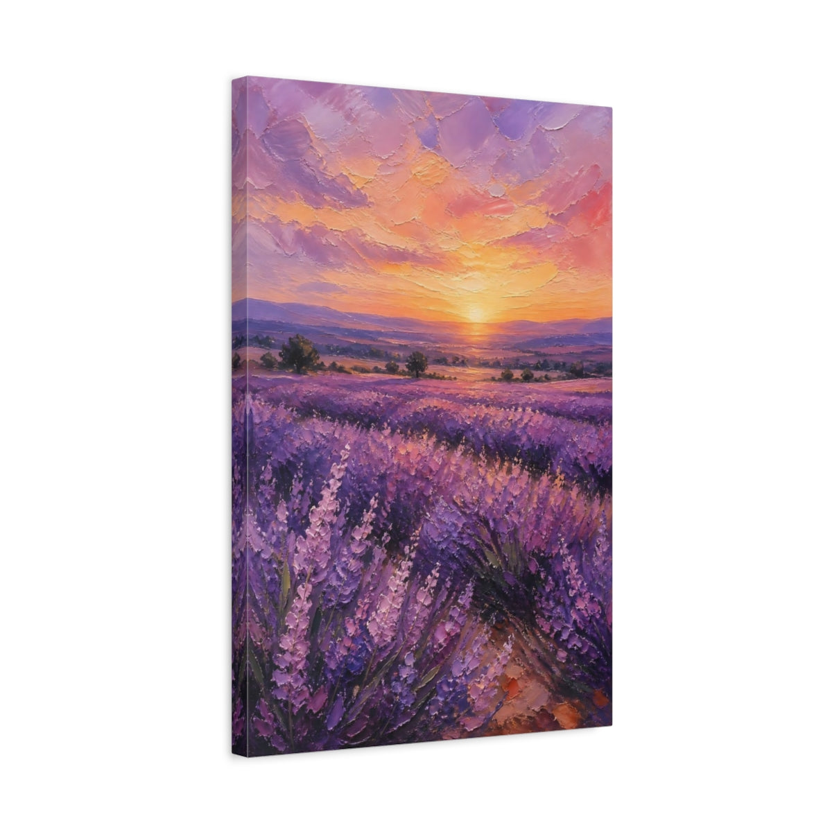 Side Mockup 3. Lavender Field Sunset shown as canvas print