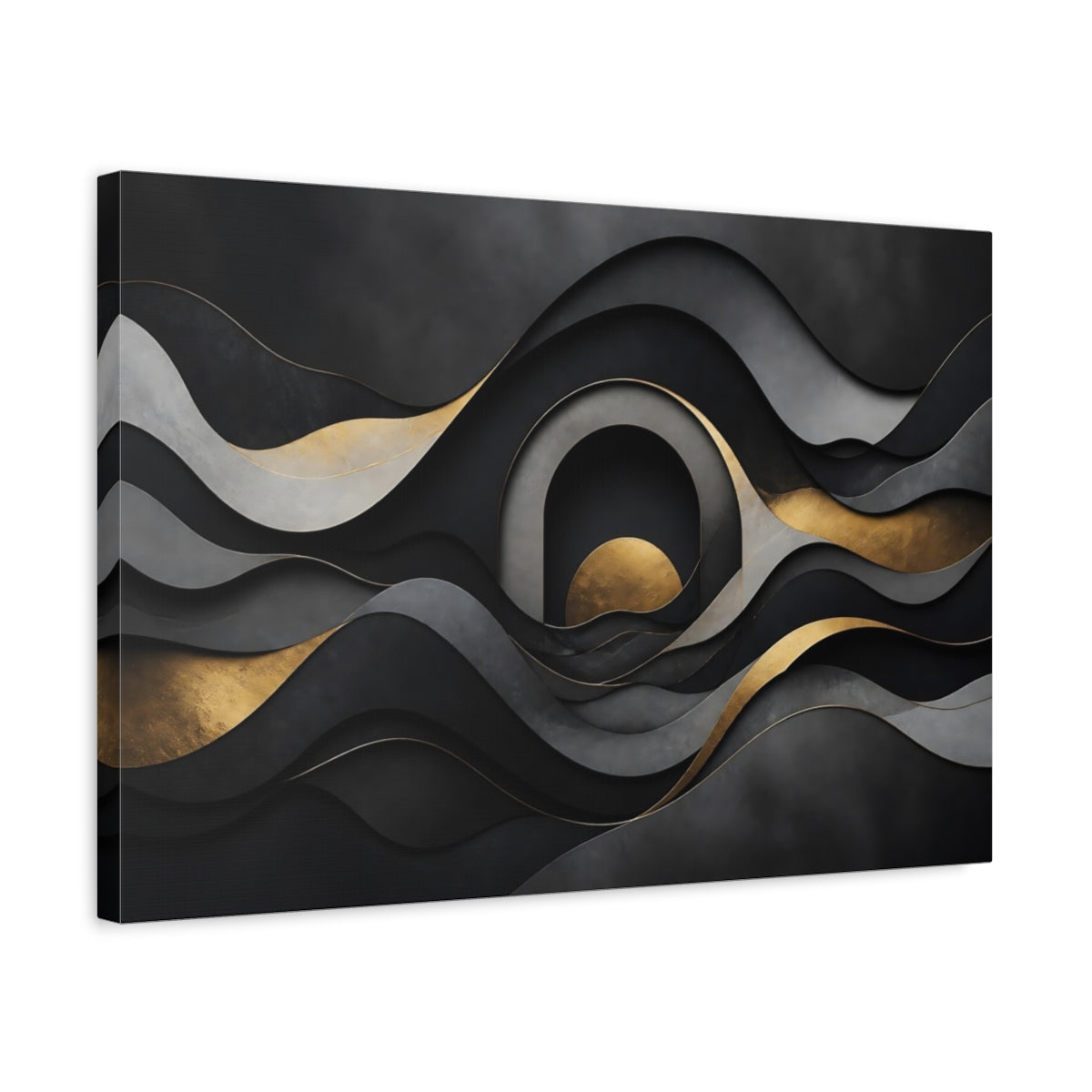 Side Mockup 3. Layered Gold Waves shown as canvas print