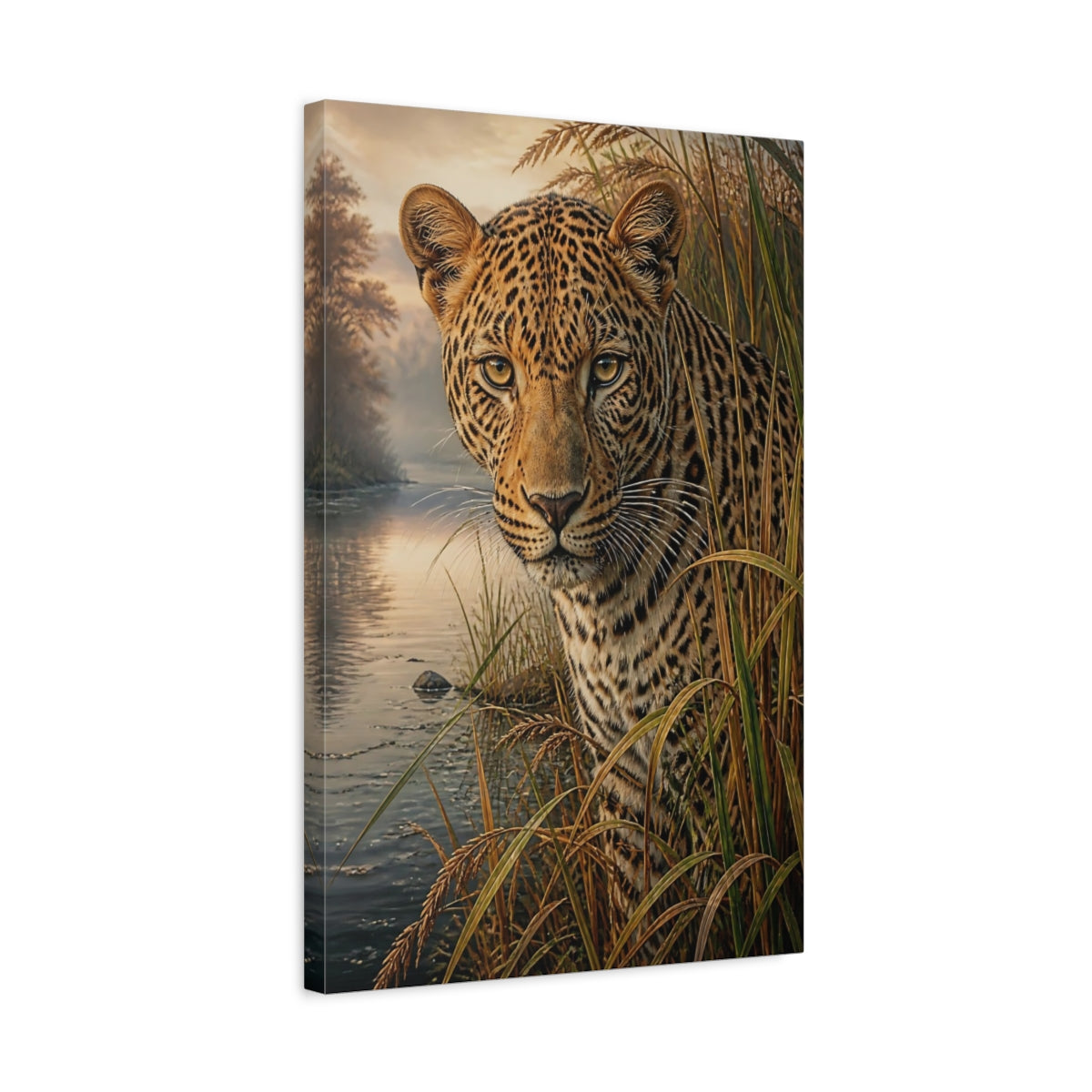 Side Mockup 3. Leopard Animals Portrait shown as canvas print