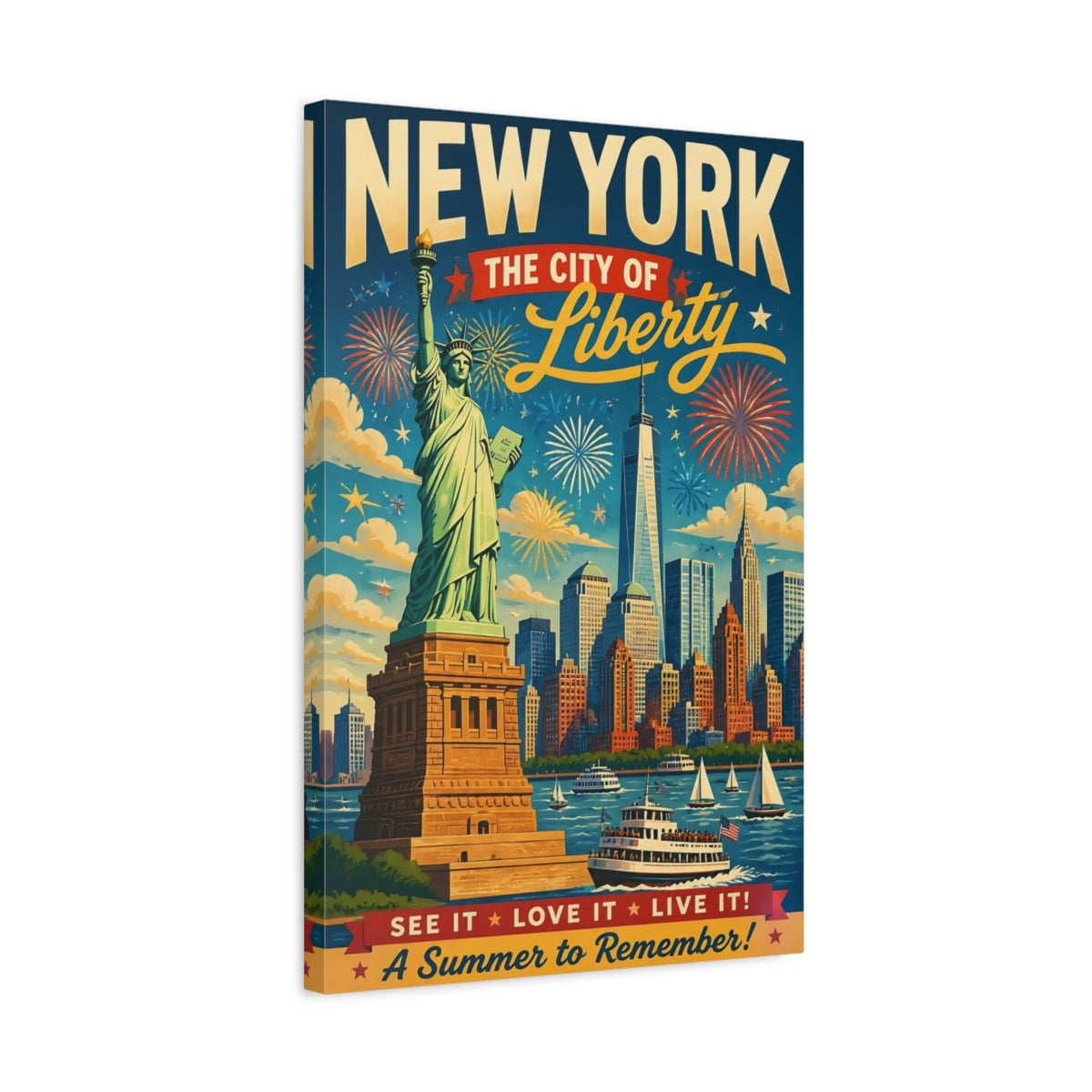 Side Mockup 3. Liberty Skyline Poster shown as canvas print