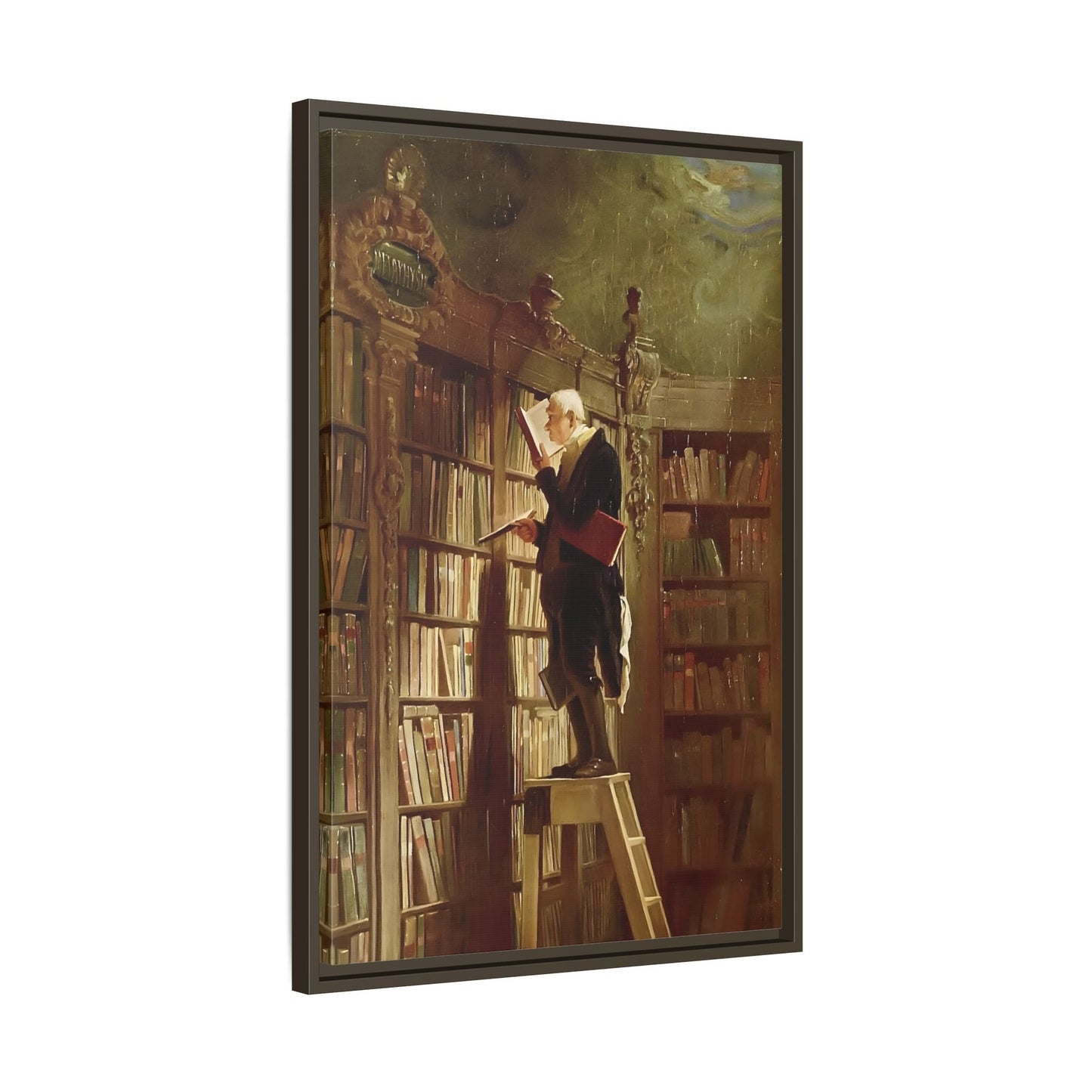 Library Canvas Wall Art Print - Large Framed Carl Spitzweg Bookworm - YesArtYes